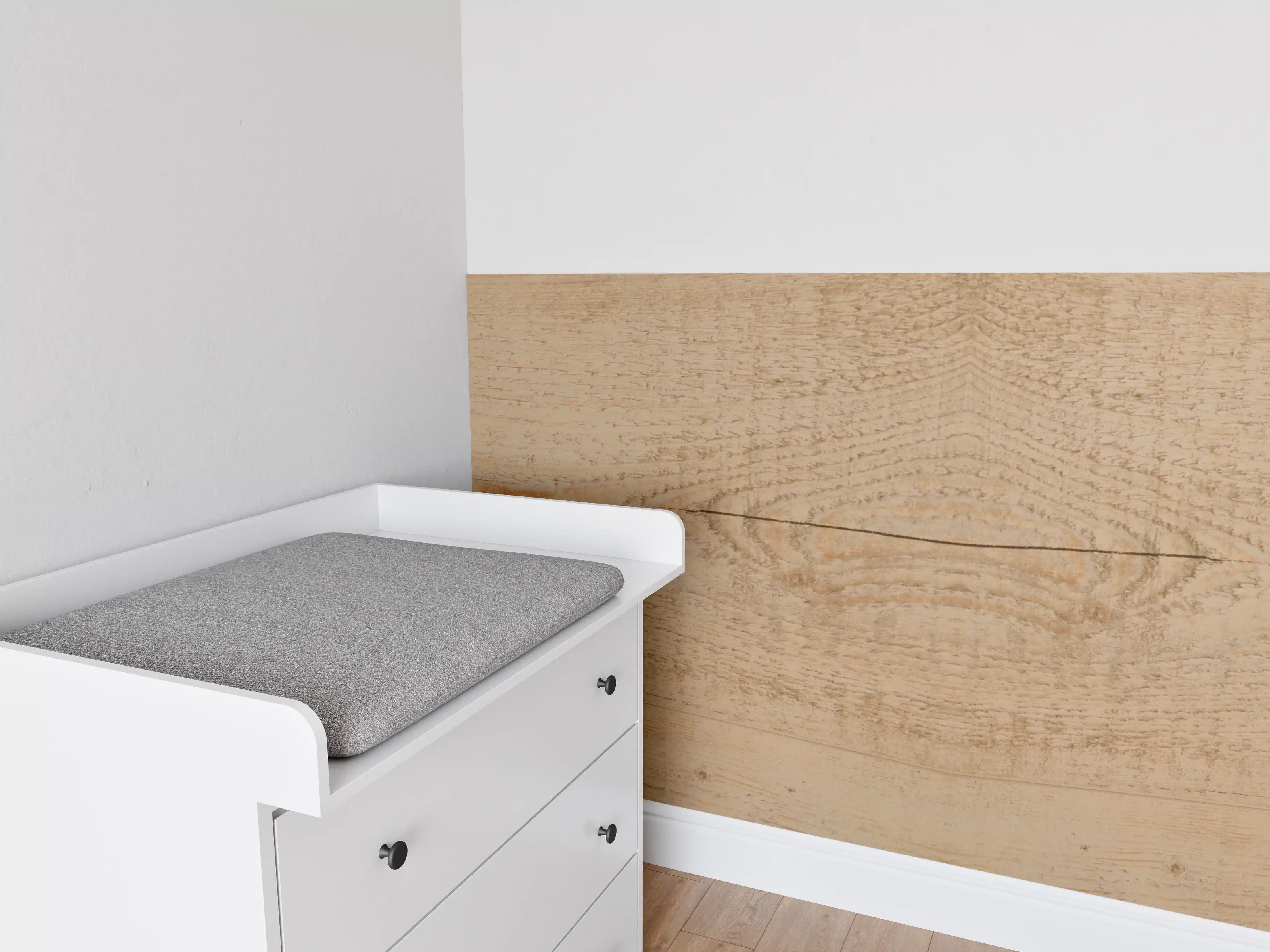 Babyzimmer Wandgestaltung - Helle Holzmaserung in natürlicher Optik