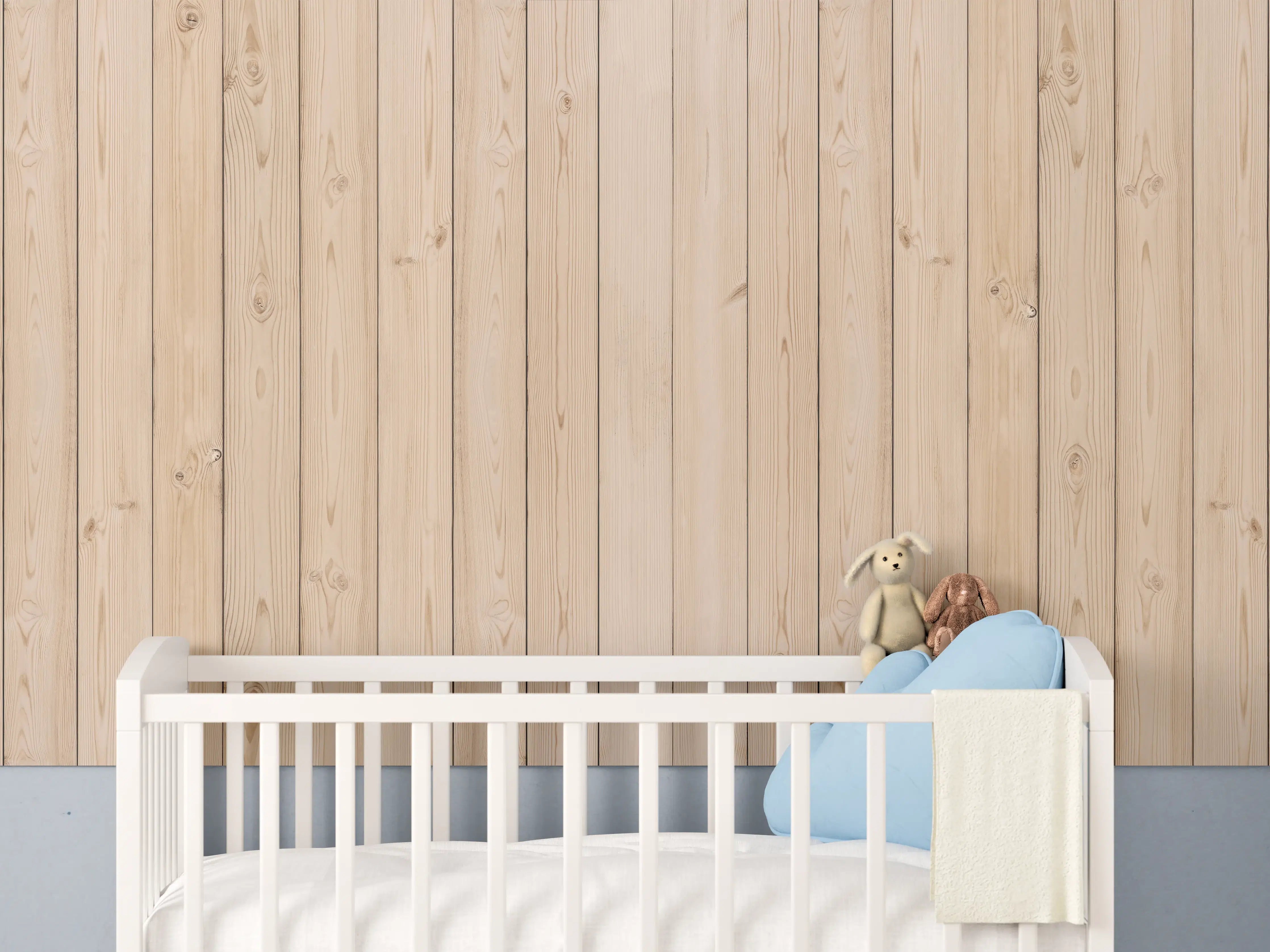 Babyzimmer Wandgestaltung - Helle Holzplanken