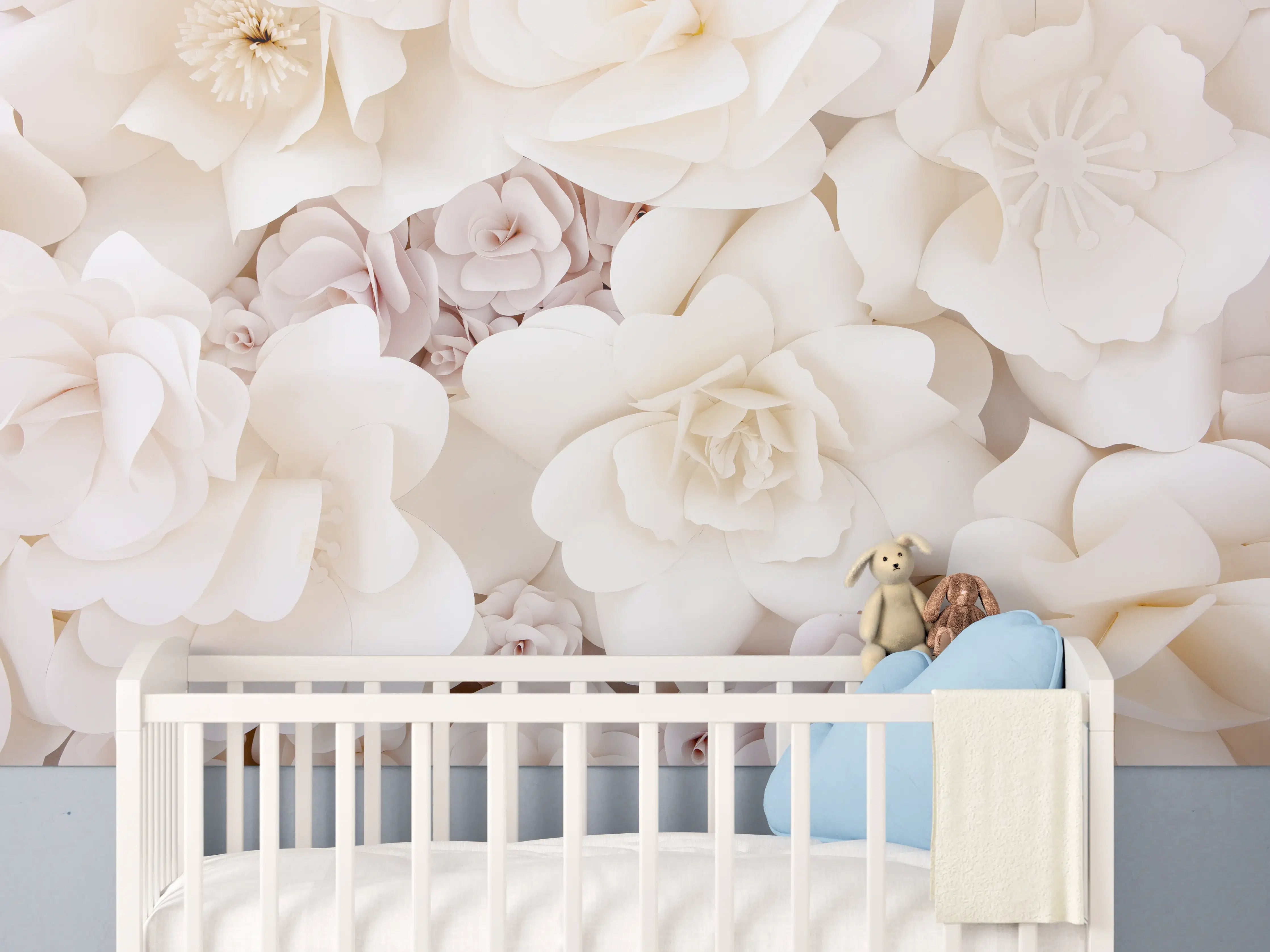 Babyzimmer Wandgestaltung - Helle ästhetische Papierblumen