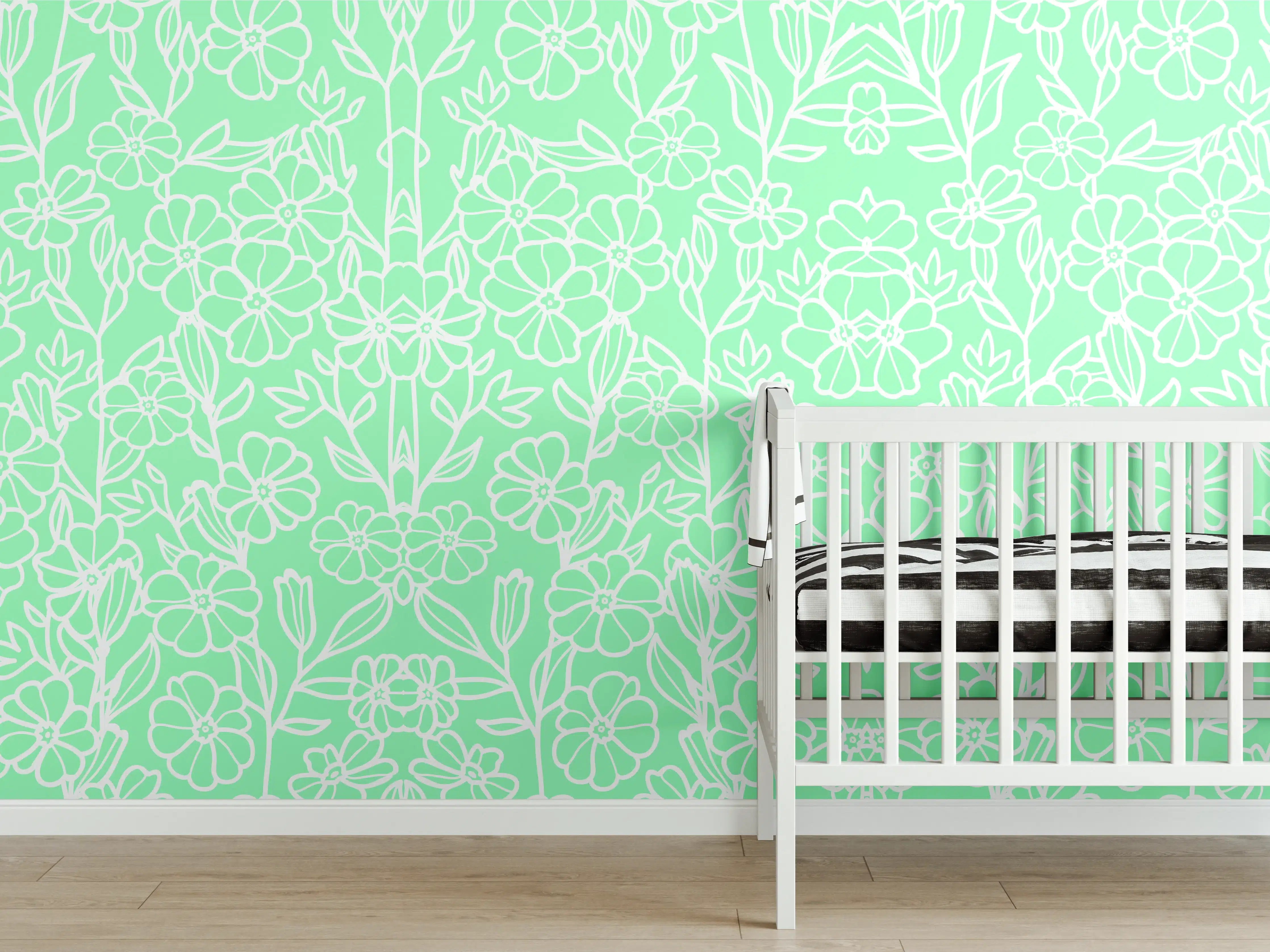 Babyzimmer Wandgestaltung - Helle grüne Gartenmusterwandgestaltung