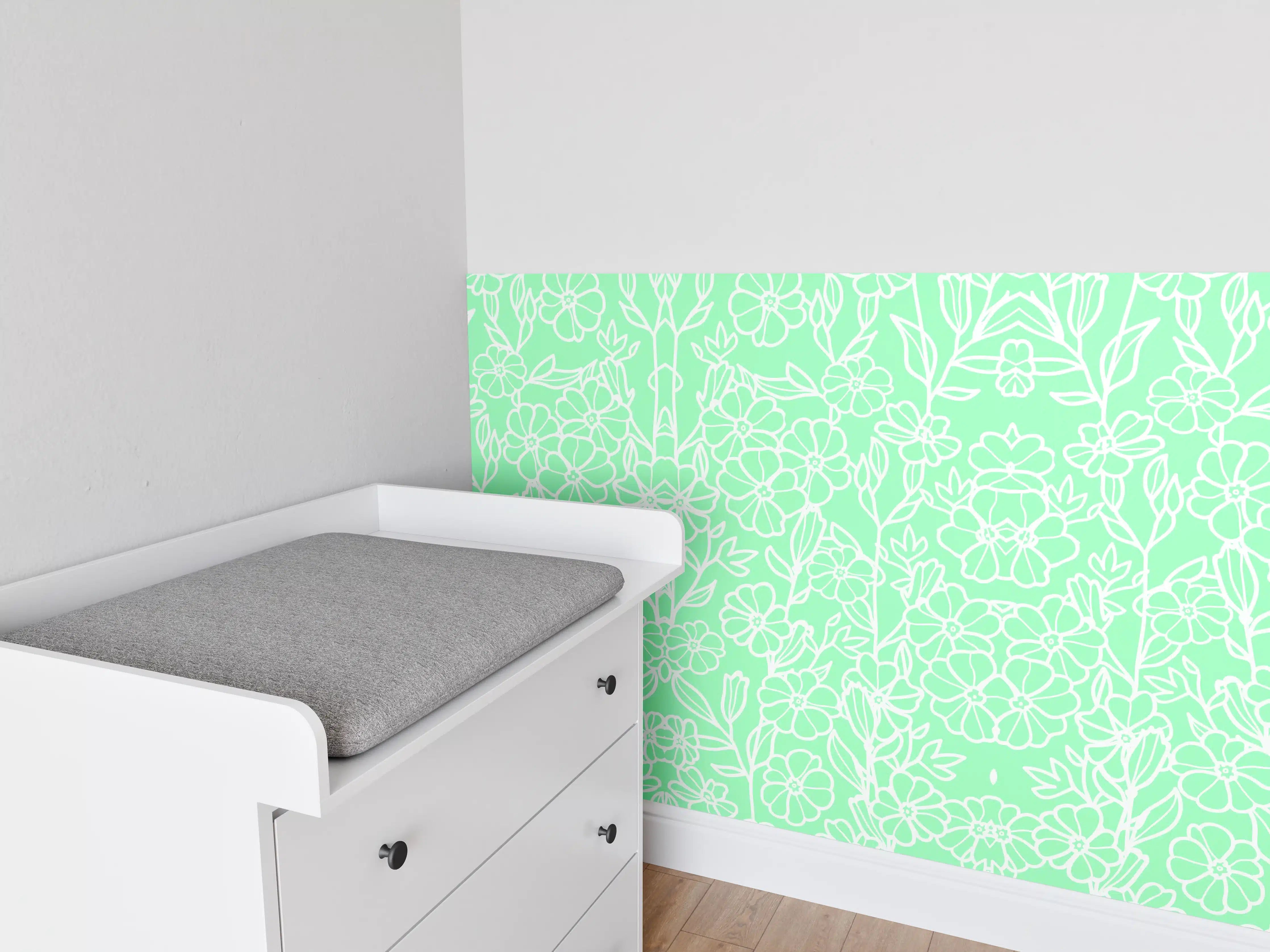Babyzimmer Wandgestaltung - Helle grüne Gartenmusterwandgestaltung