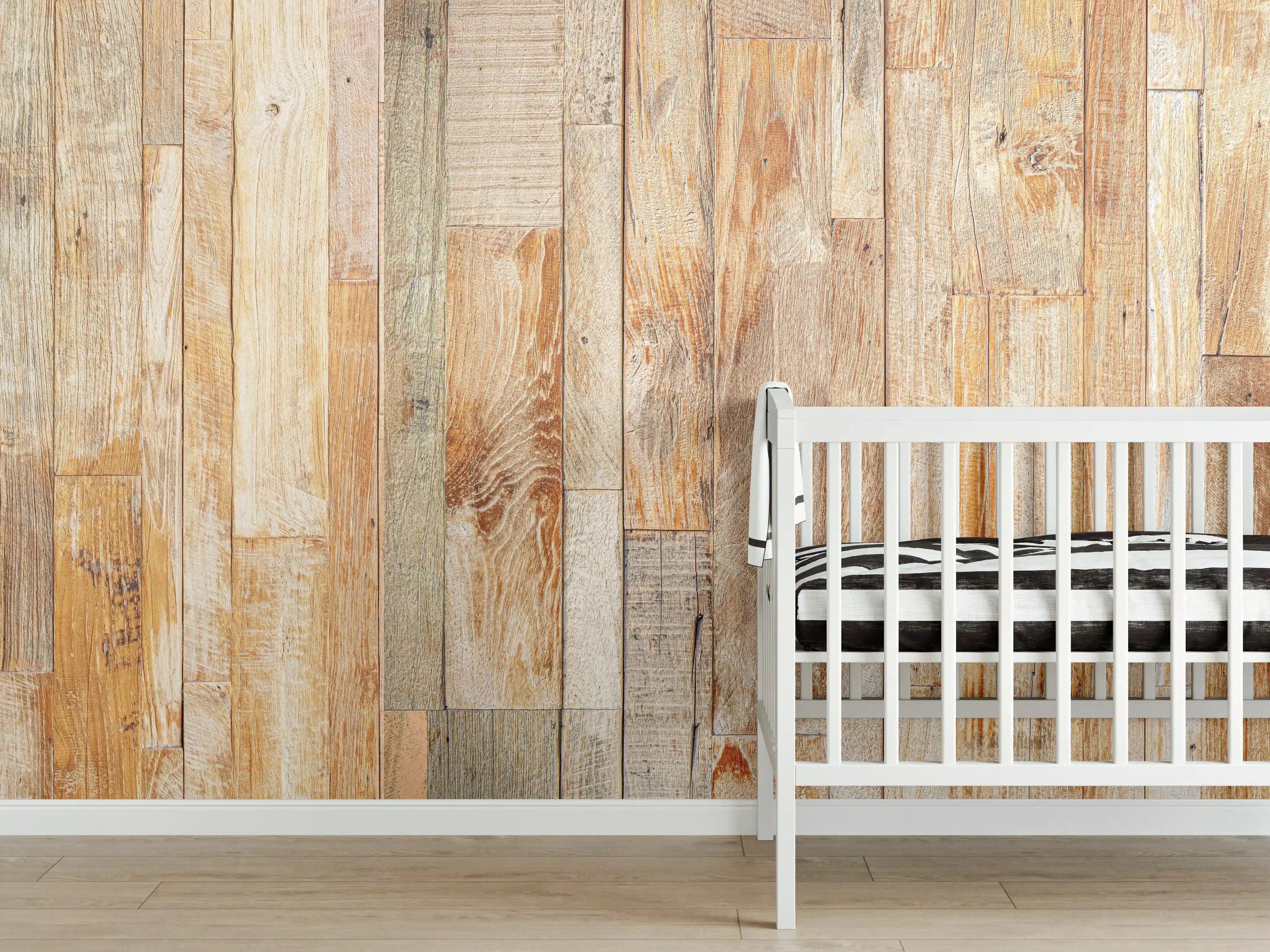 Babyzimmer Wandgestaltung - Heller Holzhintergrund
