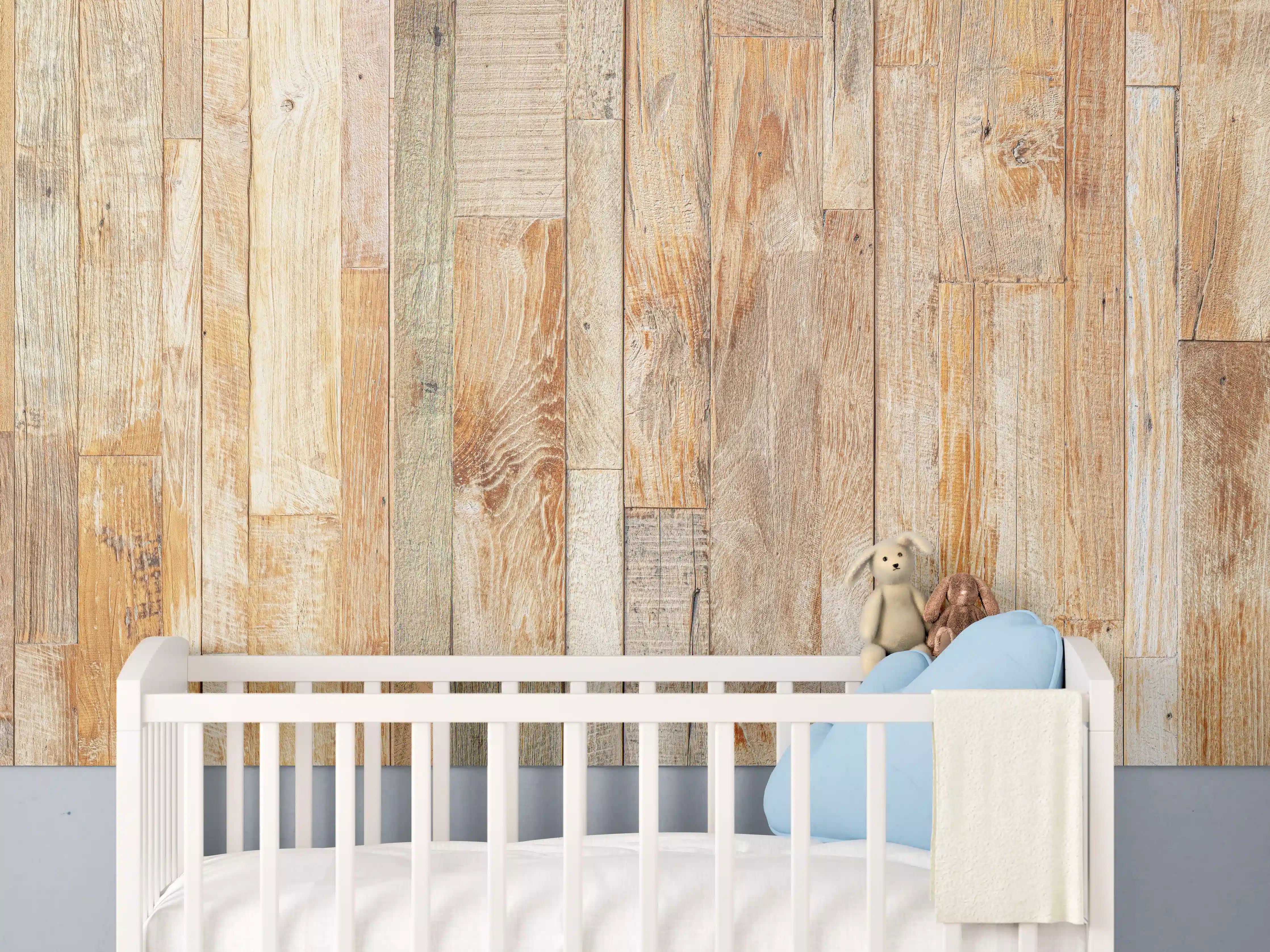 Babyzimmer Wandgestaltung - Heller Holzhintergrund