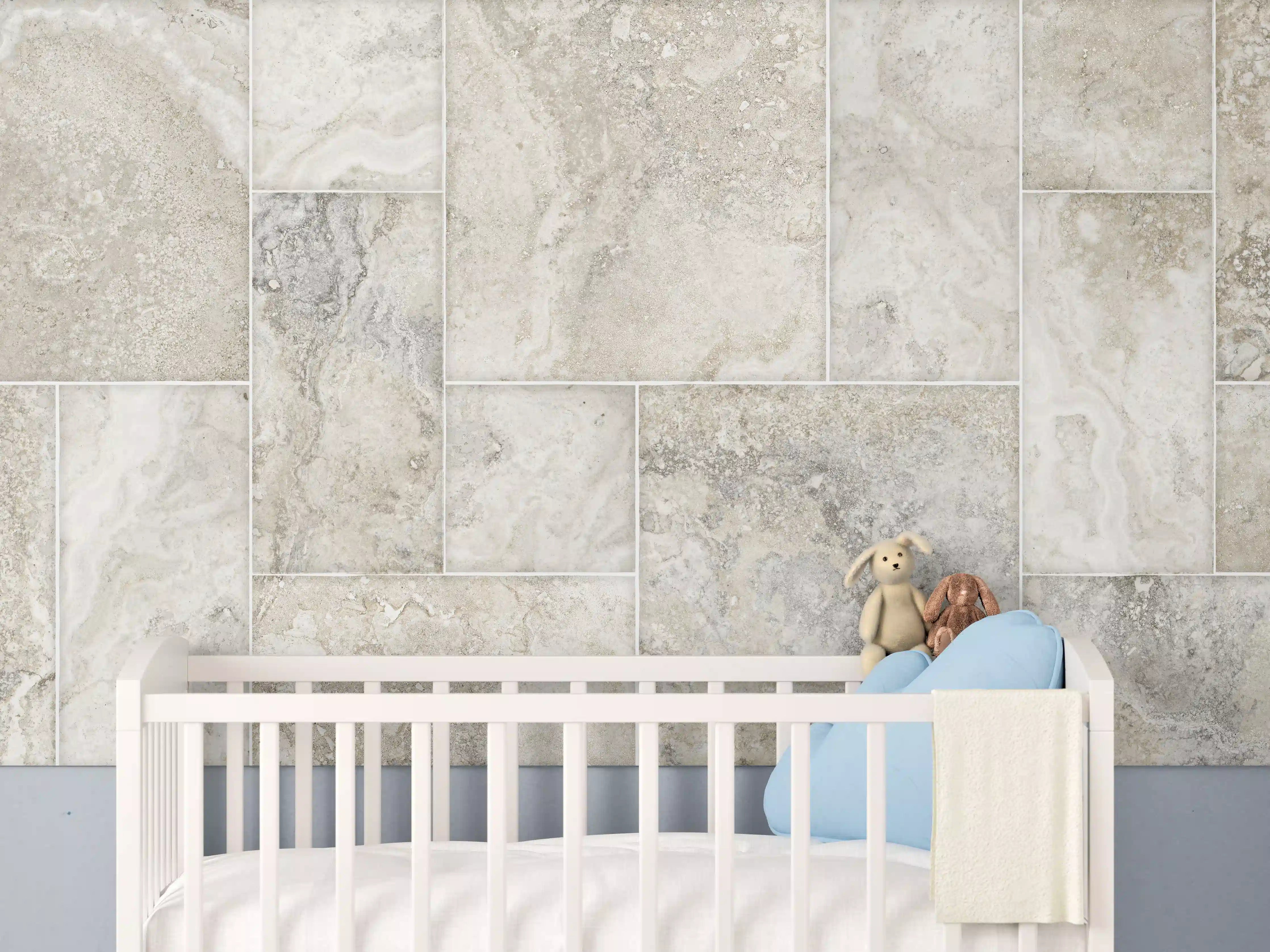 Babyzimmer Wandgestaltung - Helles Fliesenmuster - Marmor