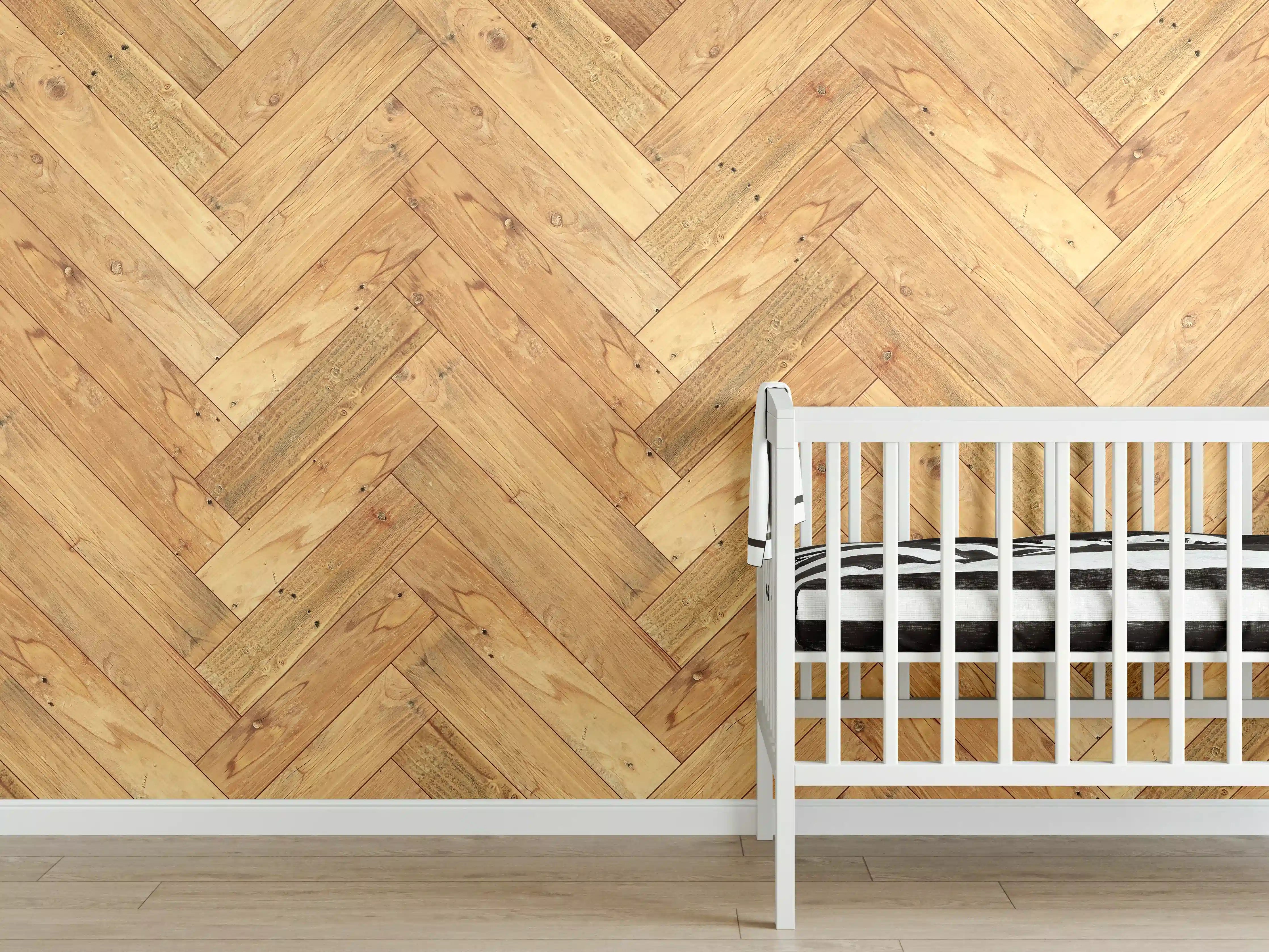 Babyzimmer Wandgestaltung - Helles Holzbrett Muster