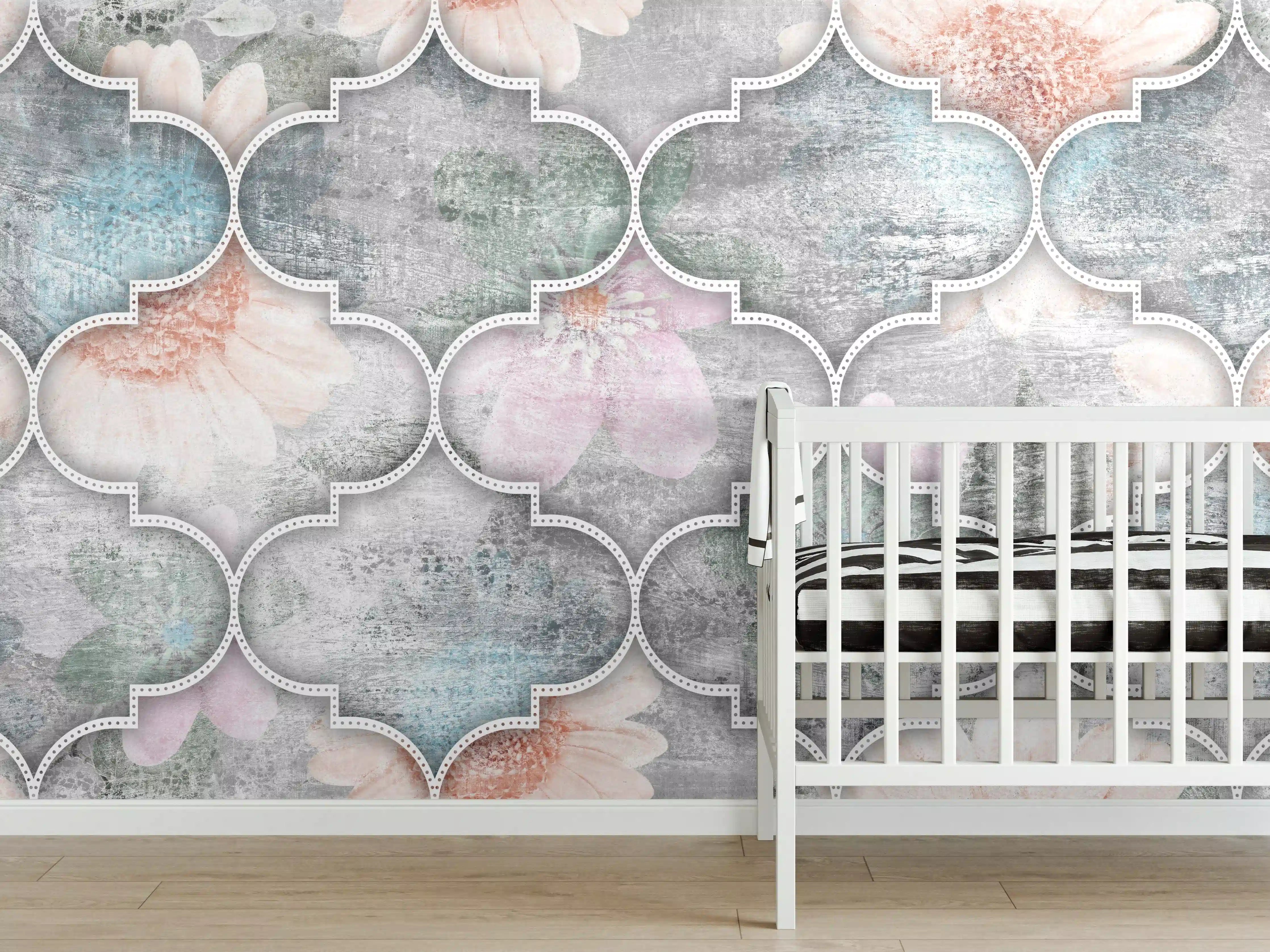 Babyzimmer Wandgestaltung - Helles Kunstmuster - Floral