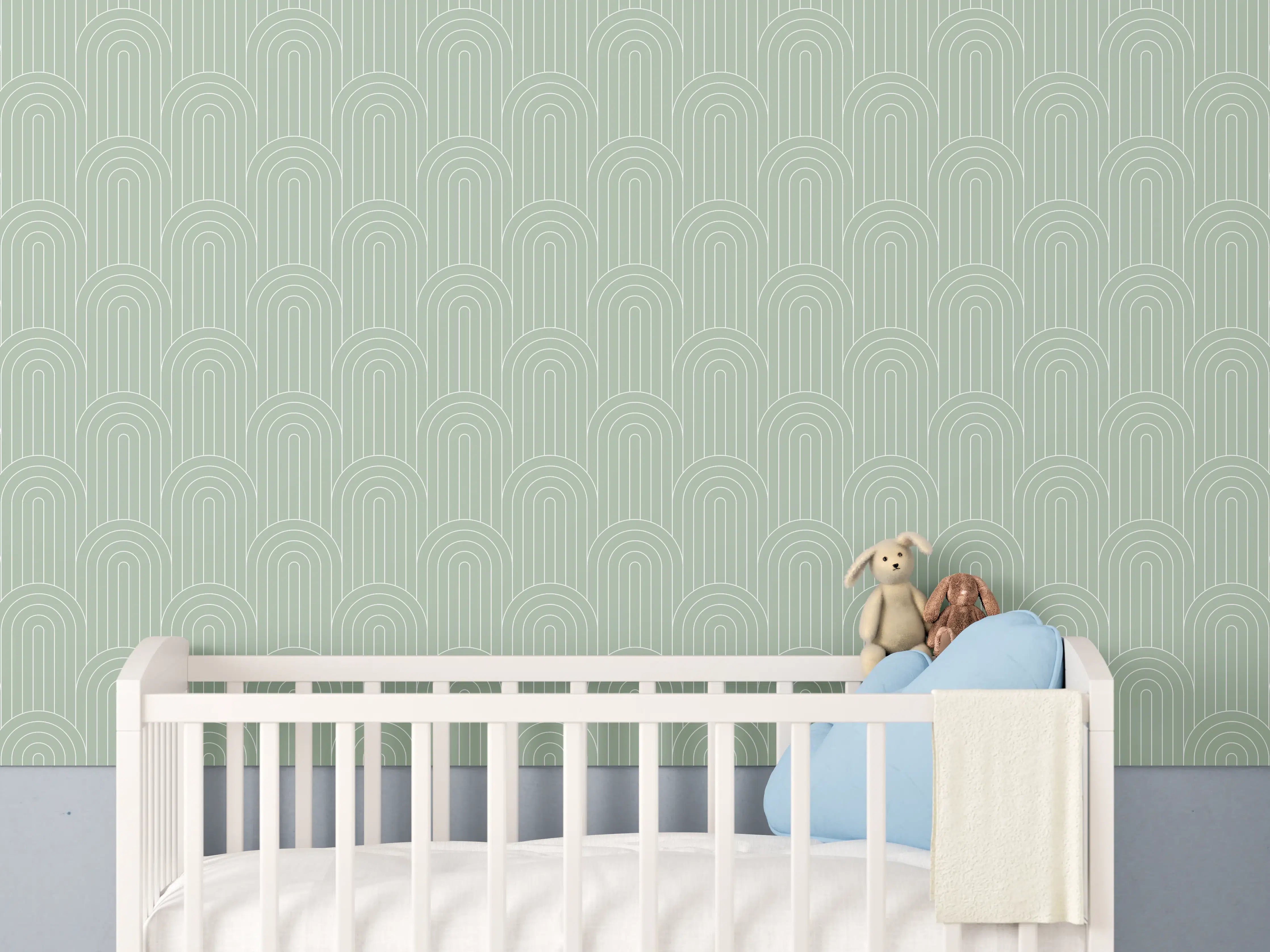 Babyzimmer Wandgestaltung - Helles Salvia-Design mit eleganten Arcaten