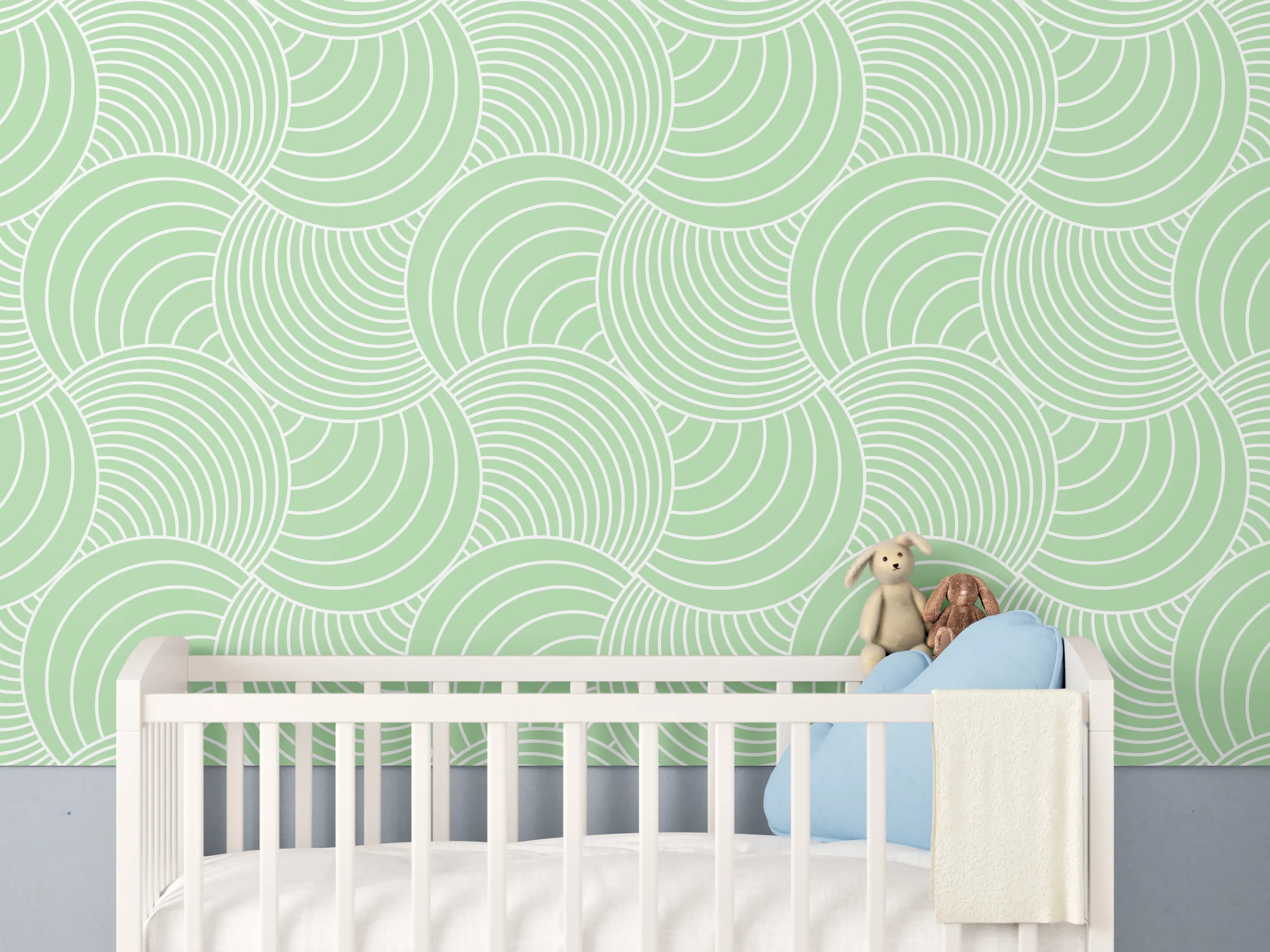 Babyzimmer Wandgestaltung - Helles Wellenmuster mit sanften Grüntönen