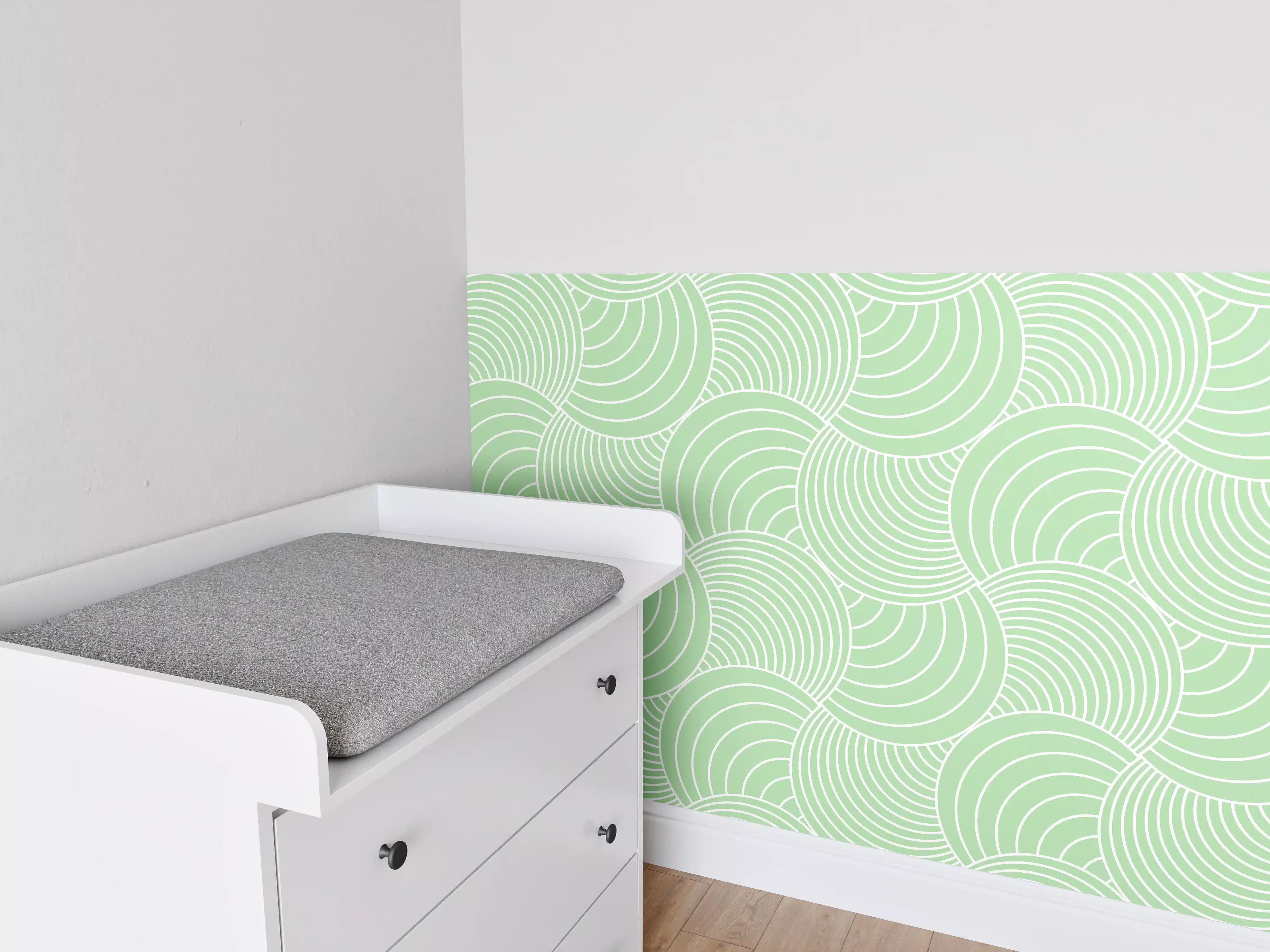 Babyzimmer Wandgestaltung - Helles Wellenmuster mit sanften Grüntönen