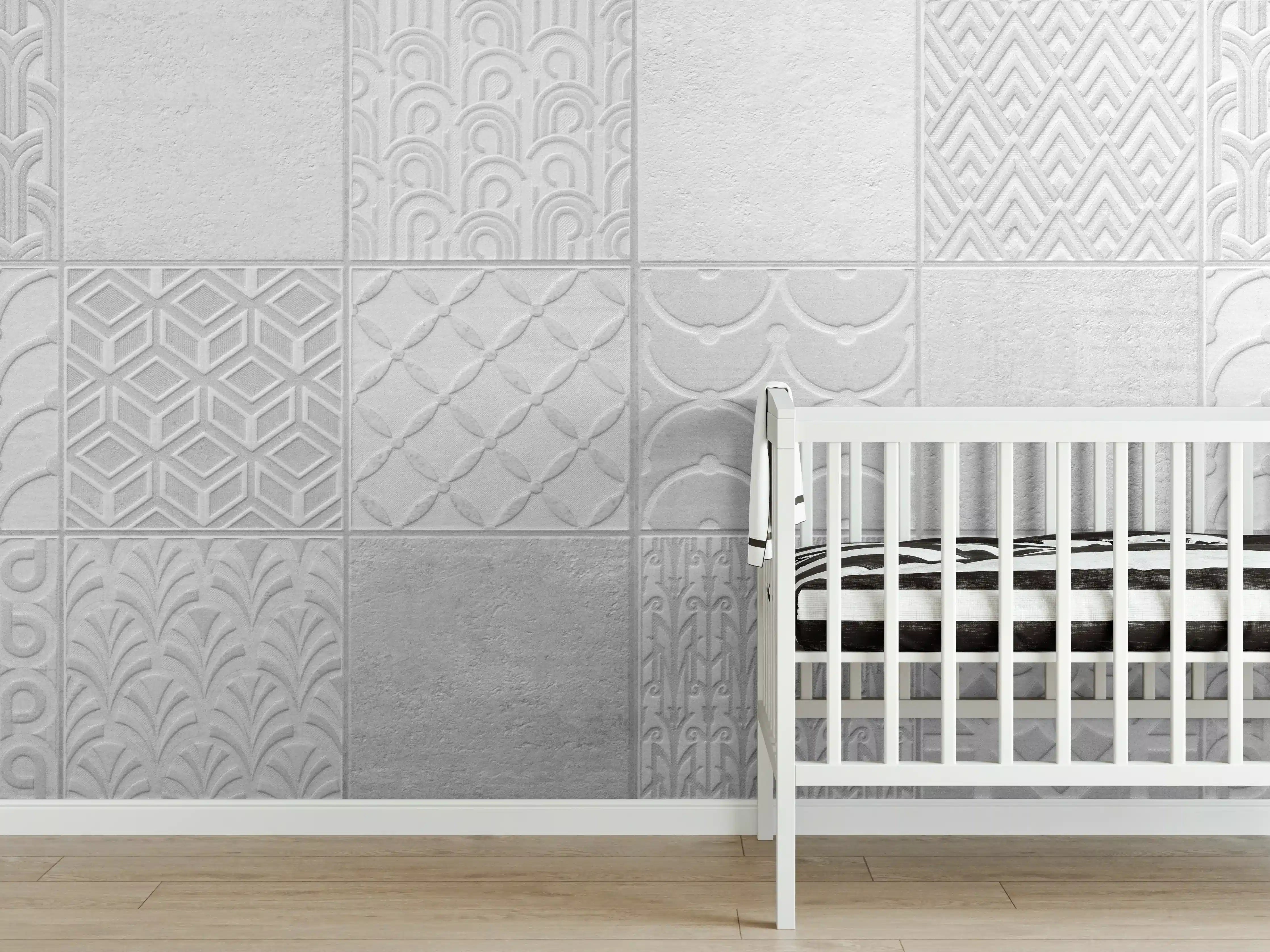 Babyzimmer Wandgestaltung - Hellgraue quadratische Mosaik