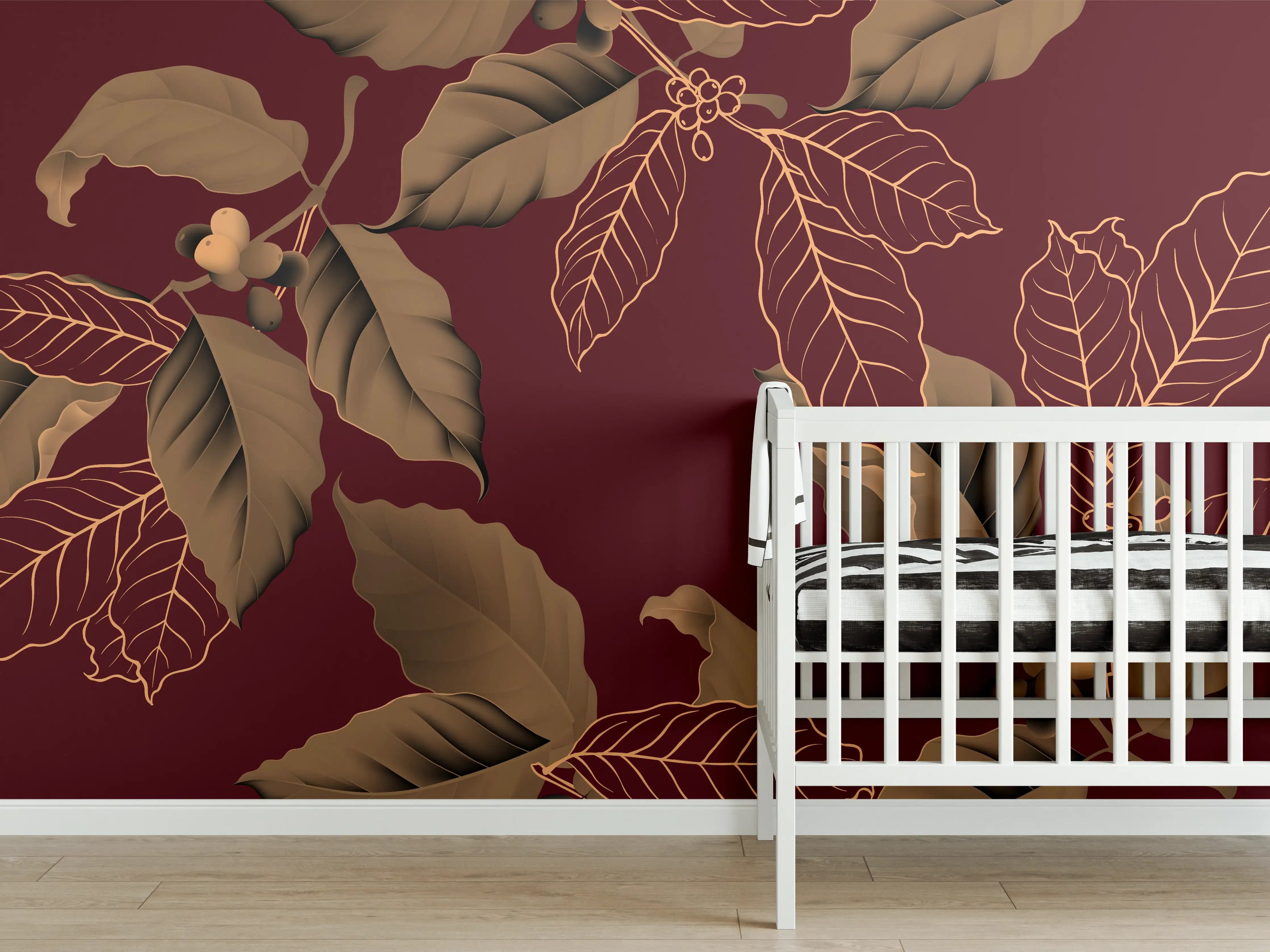 Babyzimmer Wandgestaltung - Herbstlaub Rot-Gold Muster
