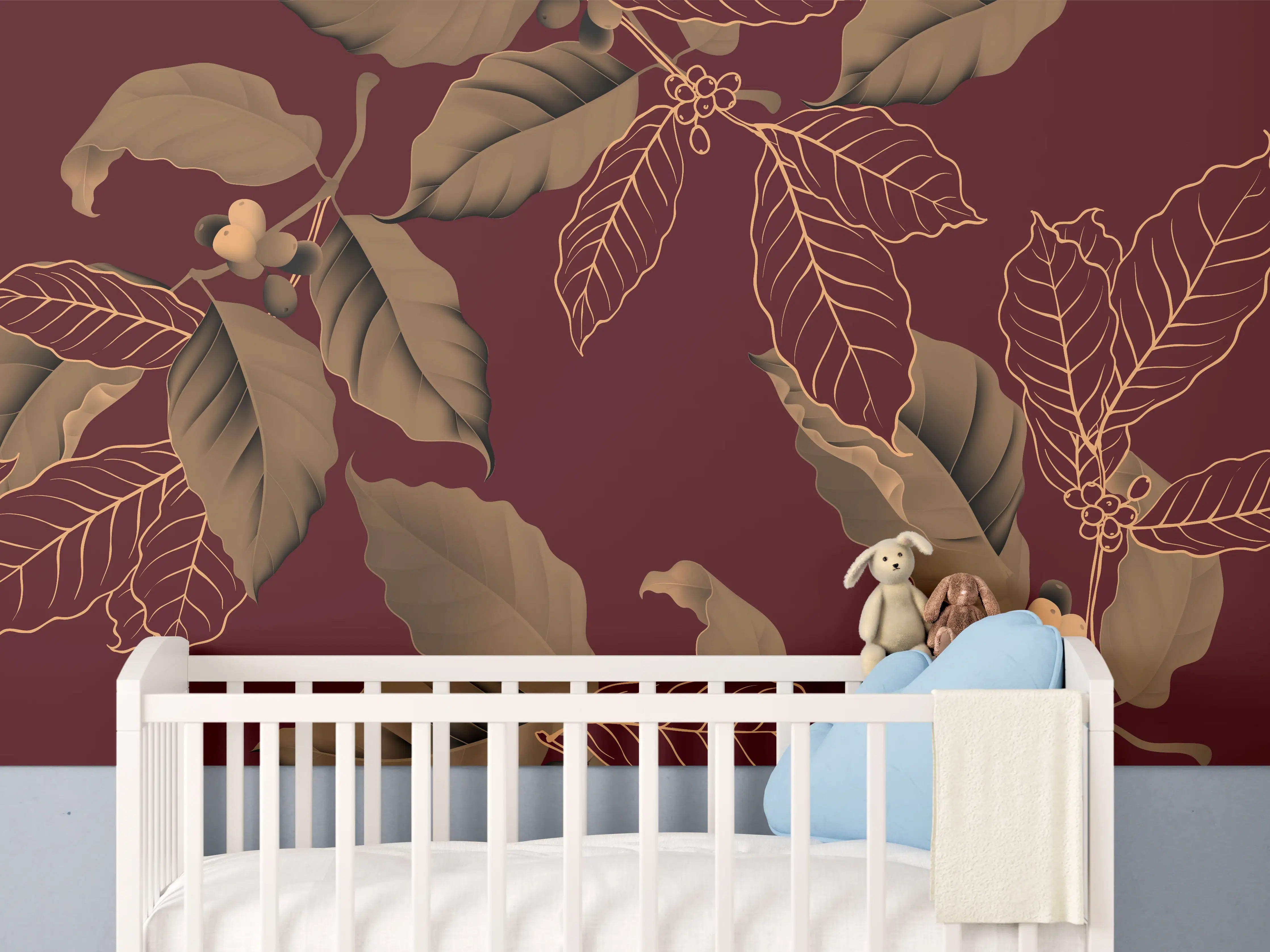 Babyzimmer Wandgestaltung - Herbstlaub Rot-Gold Muster