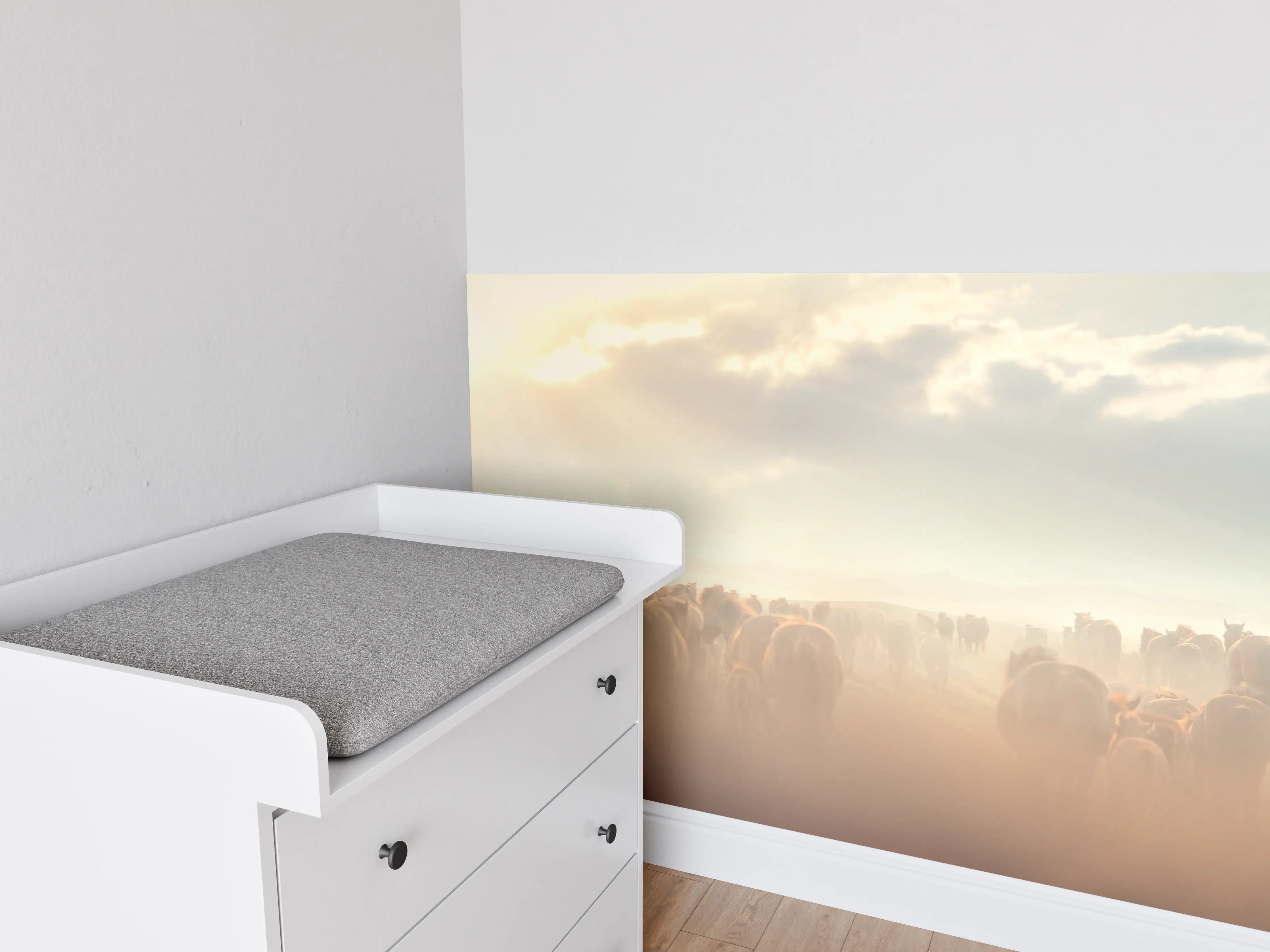 Babyzimmer Wandgestaltung - Herde Wildpferde im Sonnenuntergang