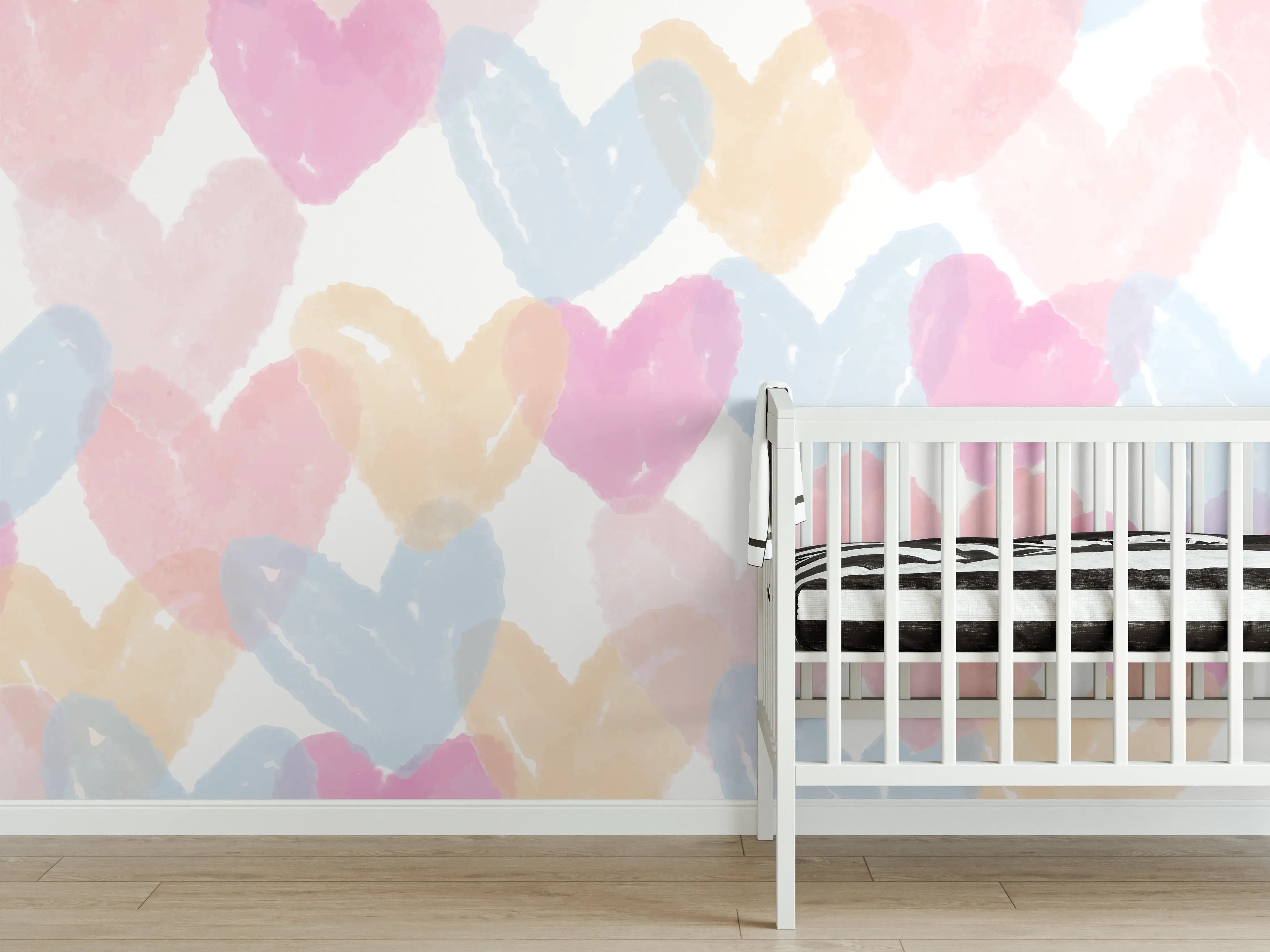 Babyzimmer Wandgestaltung - Herz-Muster Aquarell Pastell