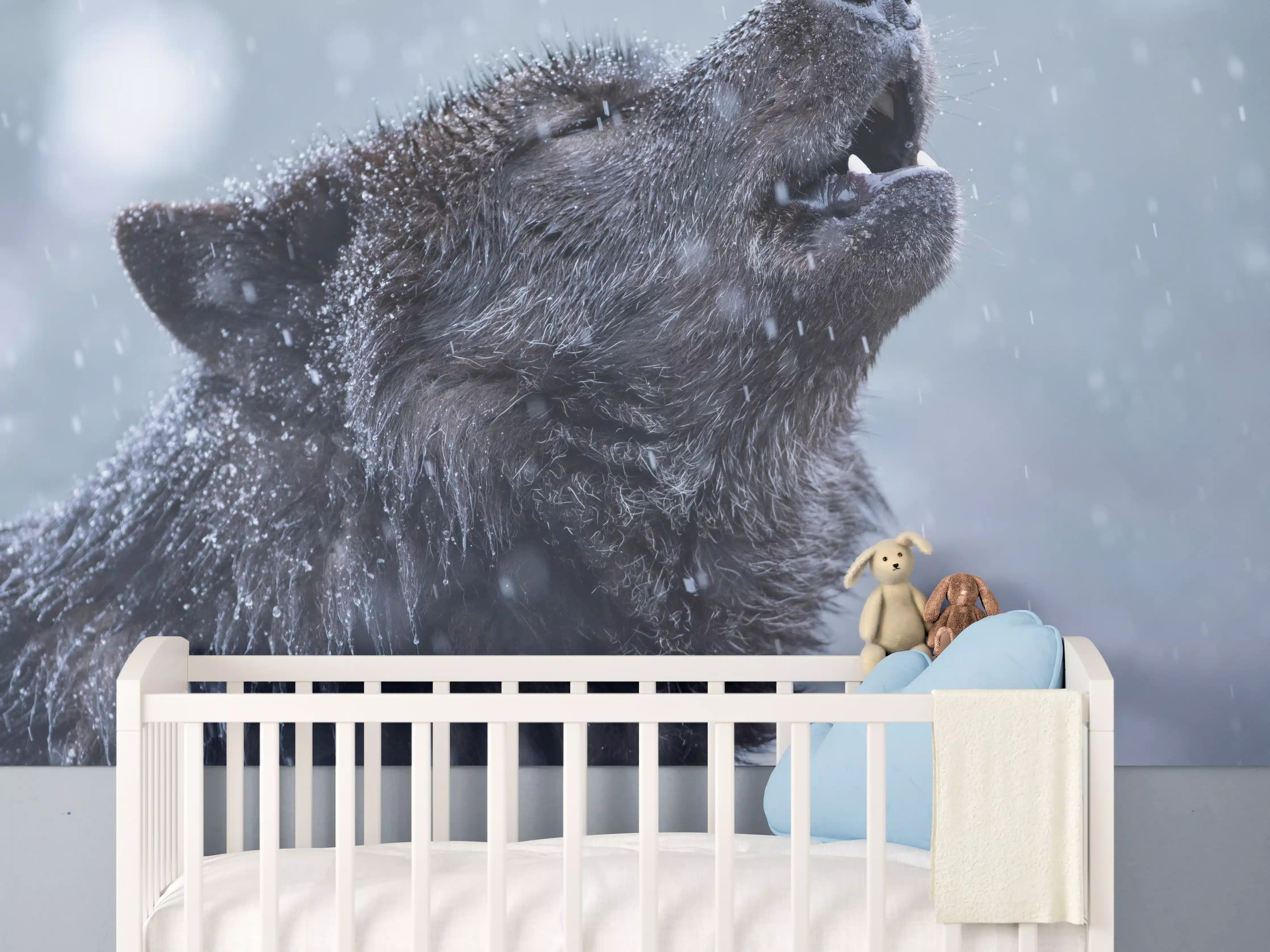 Babyzimmer Wandgestaltung - Heulender Wolf im Winter