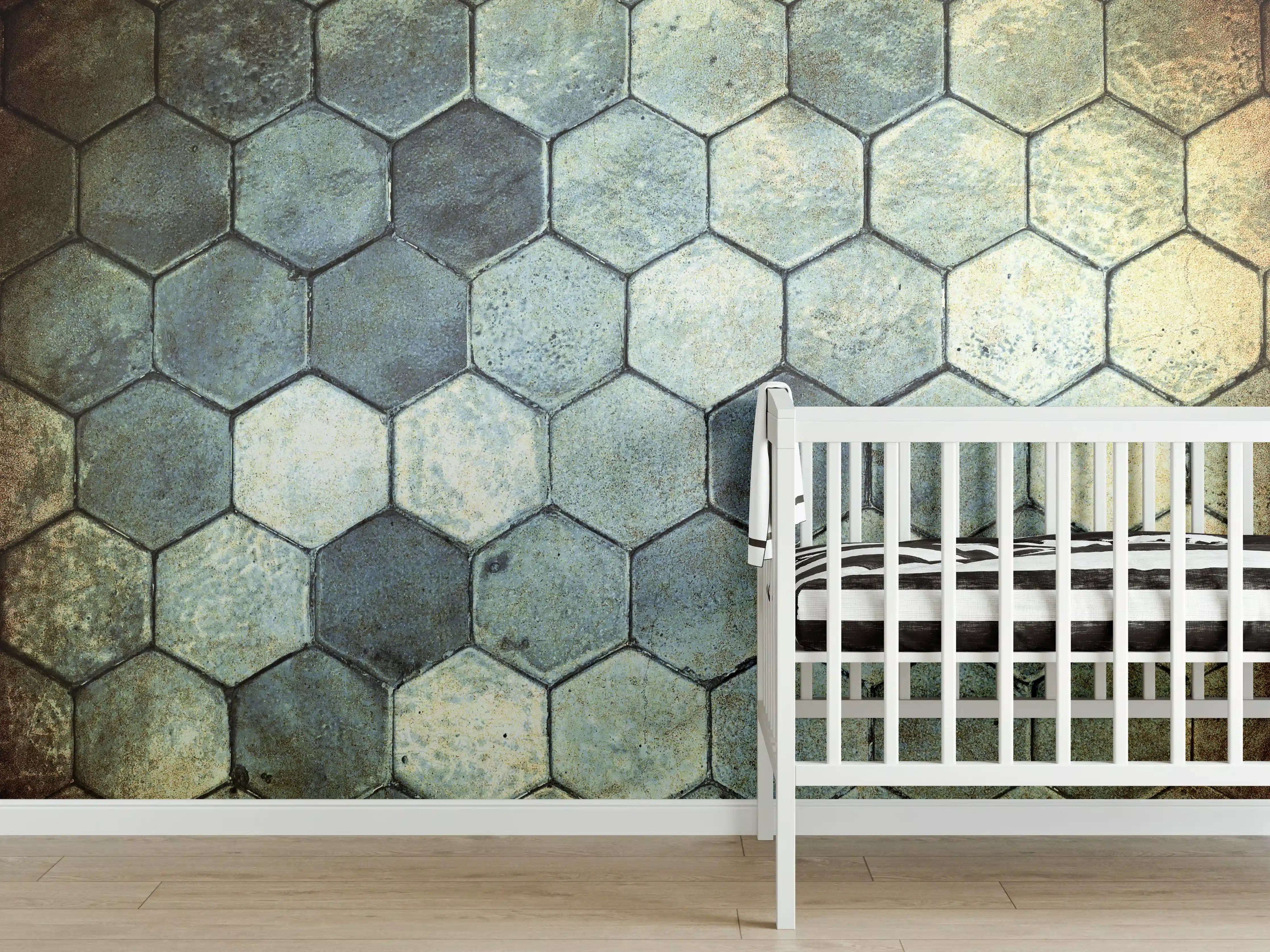 Babyzimmer Wandgestaltung - Hexagon Fliesen in Grau und Beige