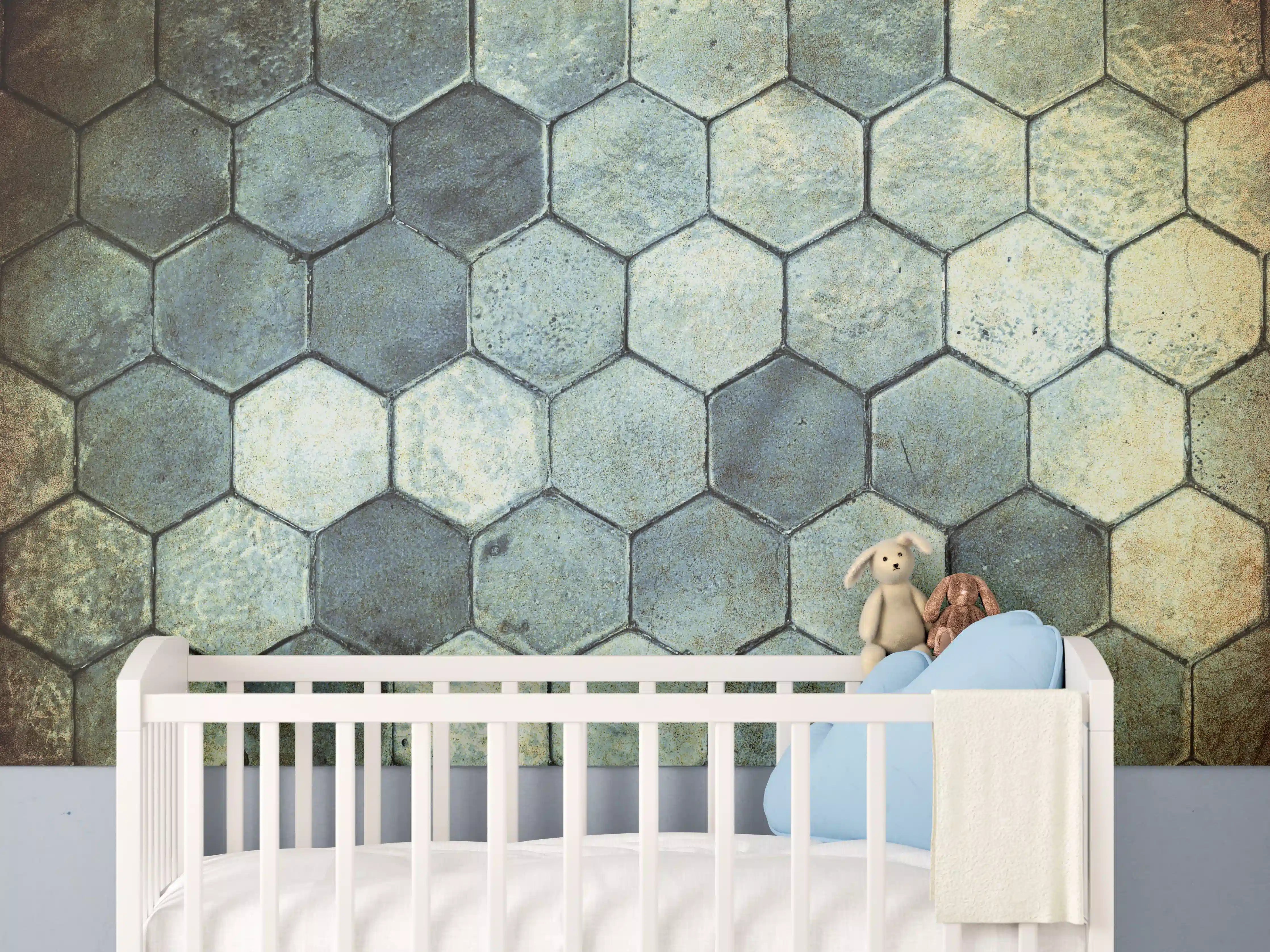 Babyzimmer Wandgestaltung - Hexagon Fliesen in Grau und Beige