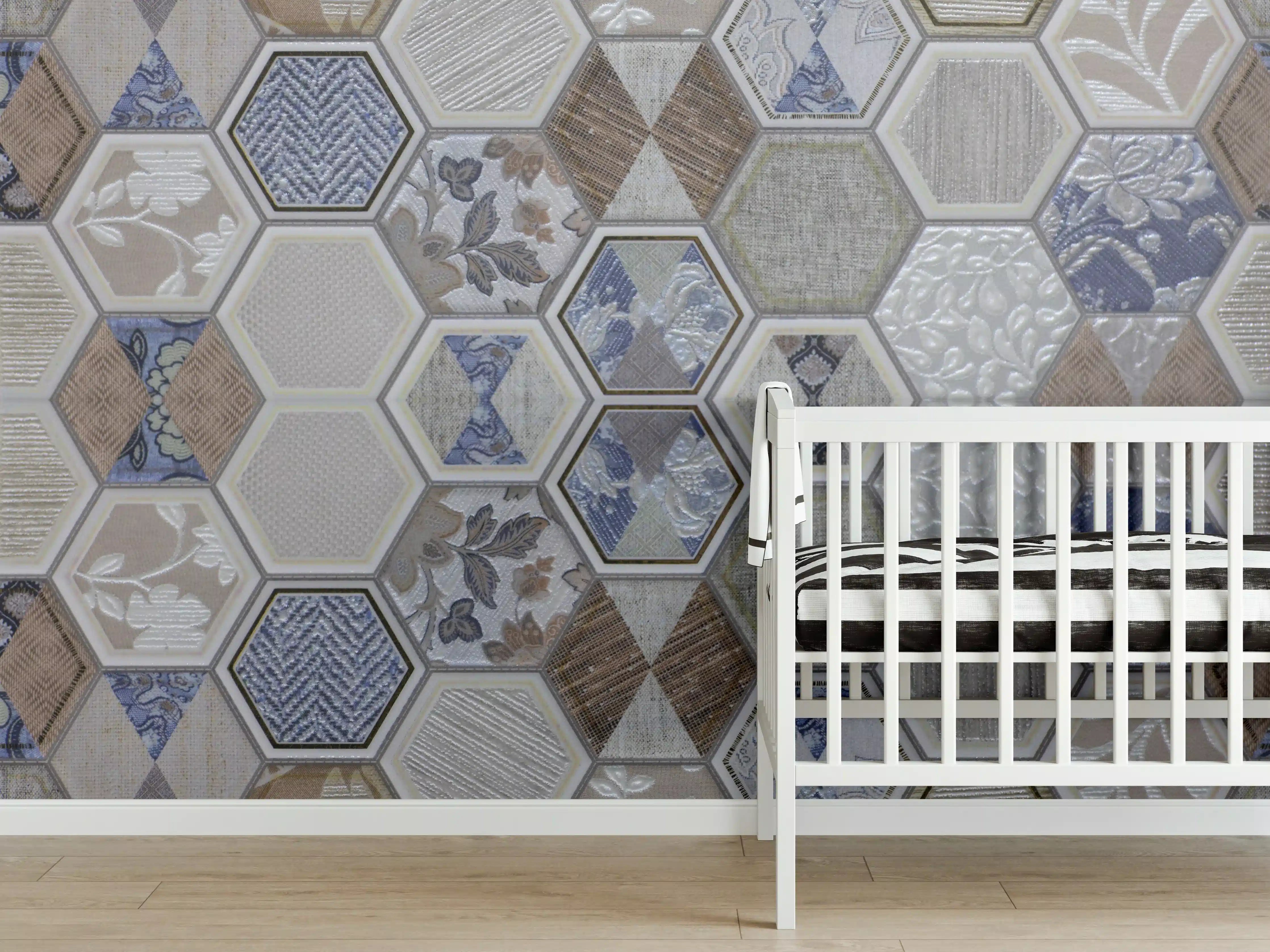 Babyzimmer Wandgestaltung - Hexagon Fliesenmuster Bunt