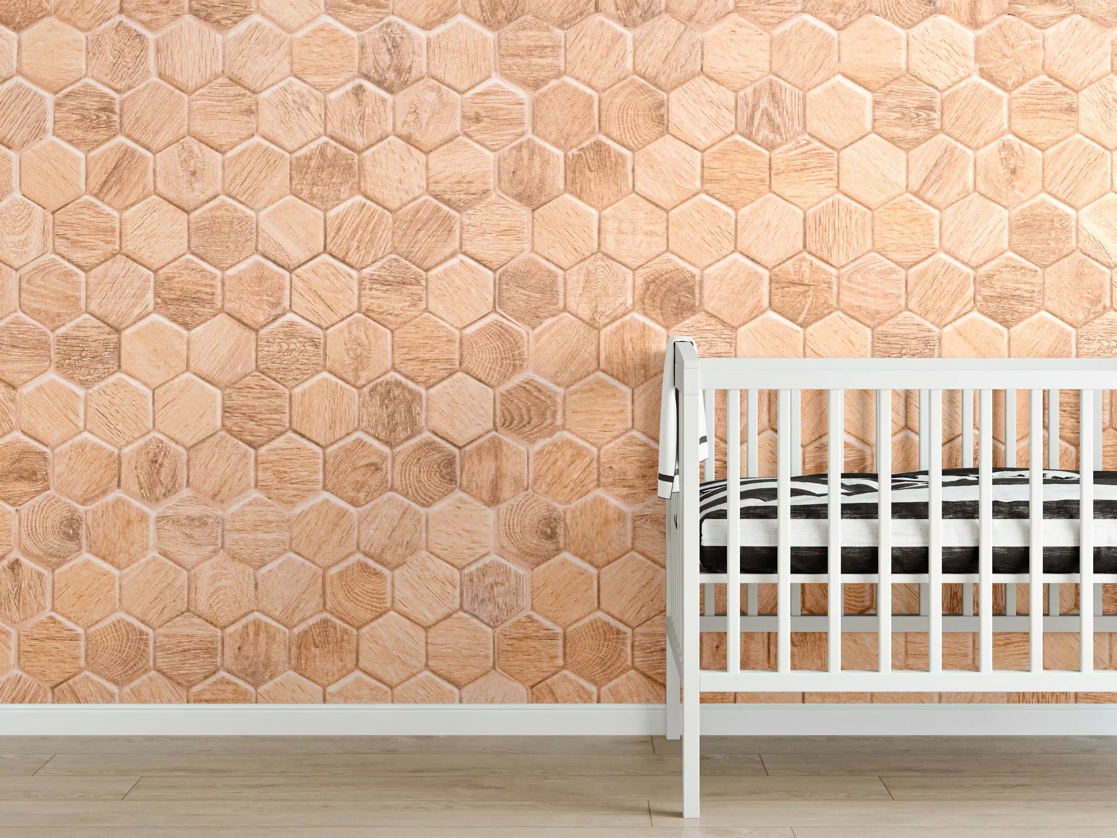 Babyzimmer Wandgestaltung - Hexagon Holz Wabenmuster