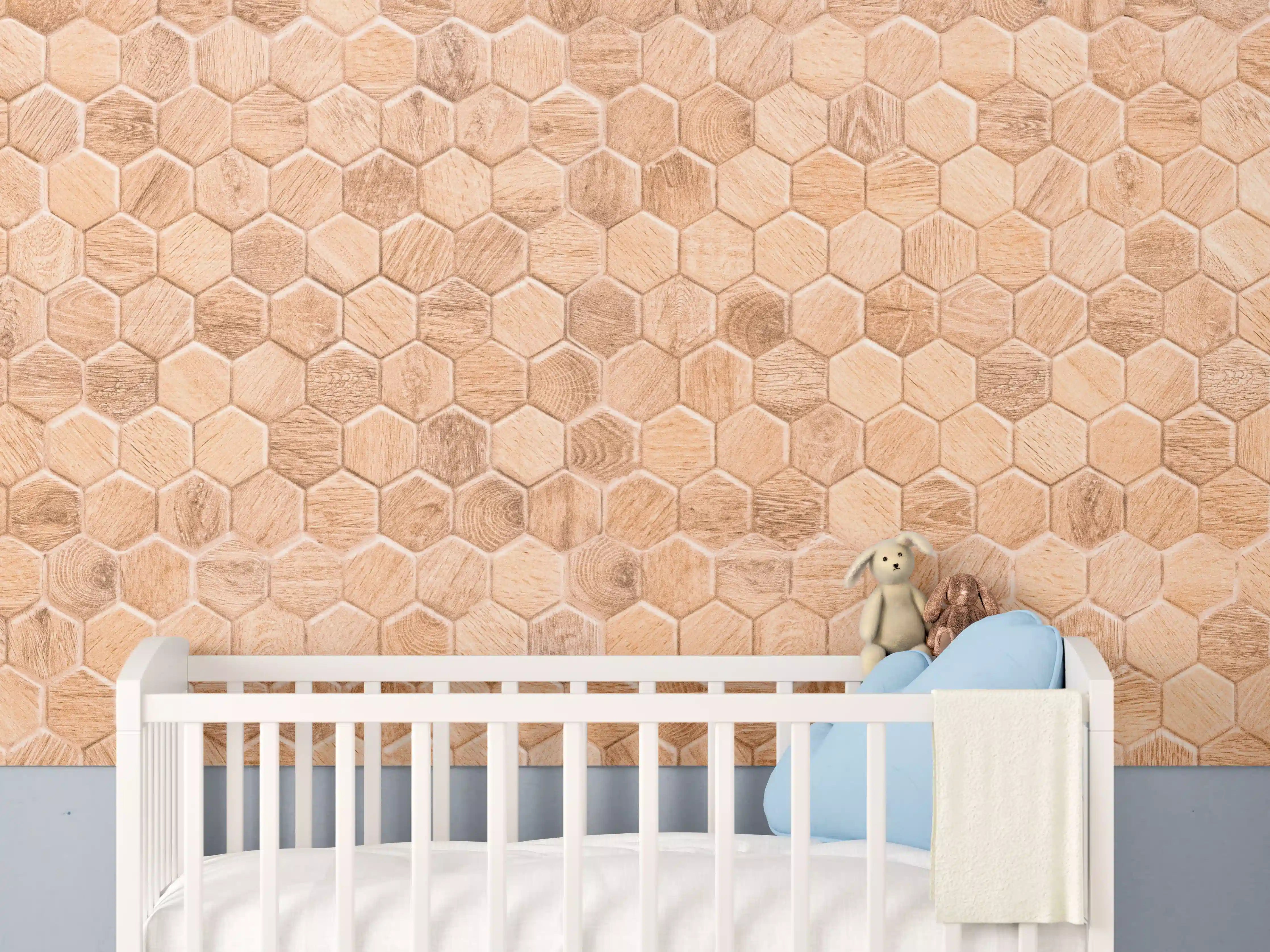 Babyzimmer Wandgestaltung - Hexagon Holz Wabenmuster