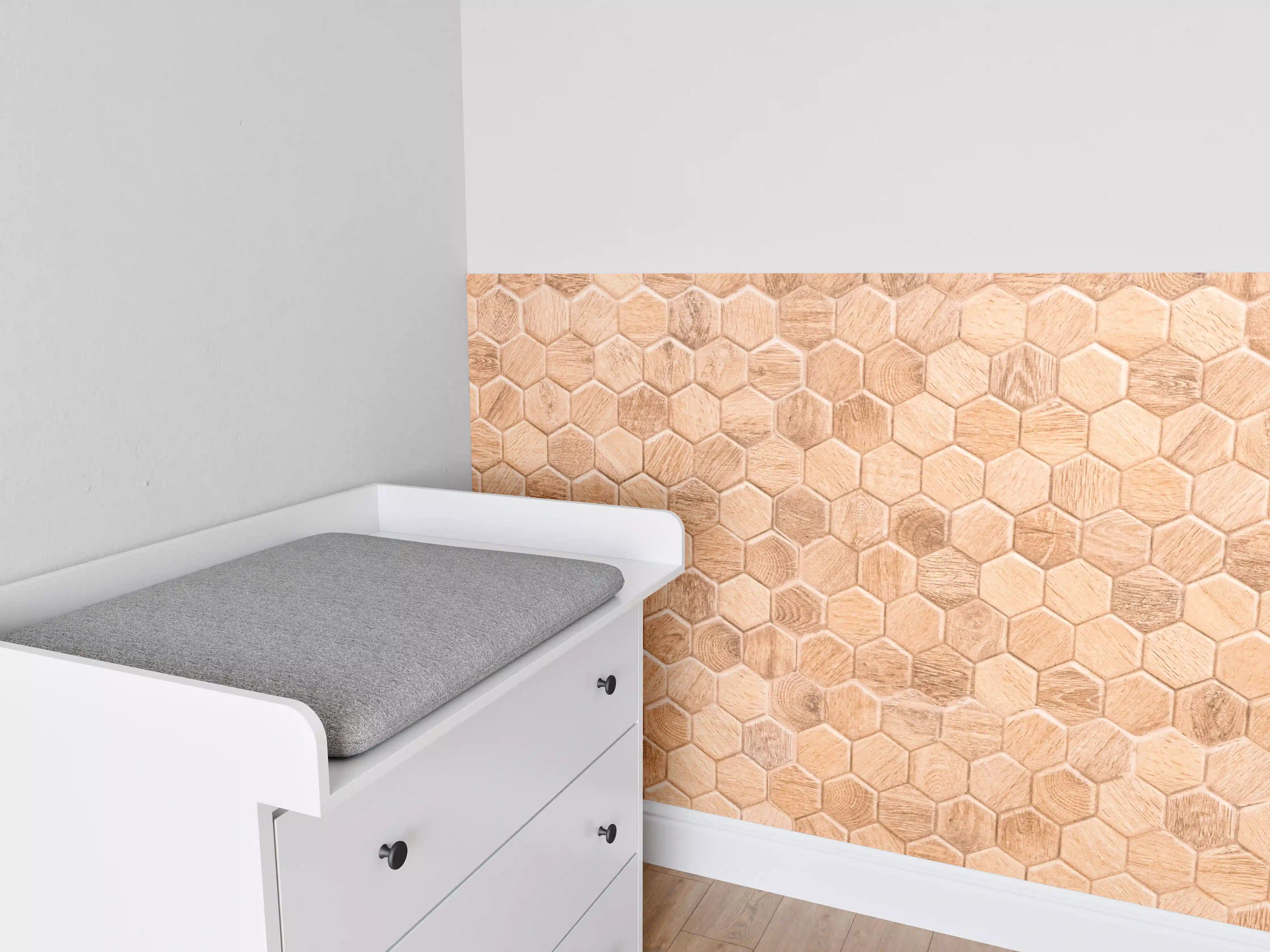 Babyzimmer Wandgestaltung - Hexagon Holz Wabenmuster