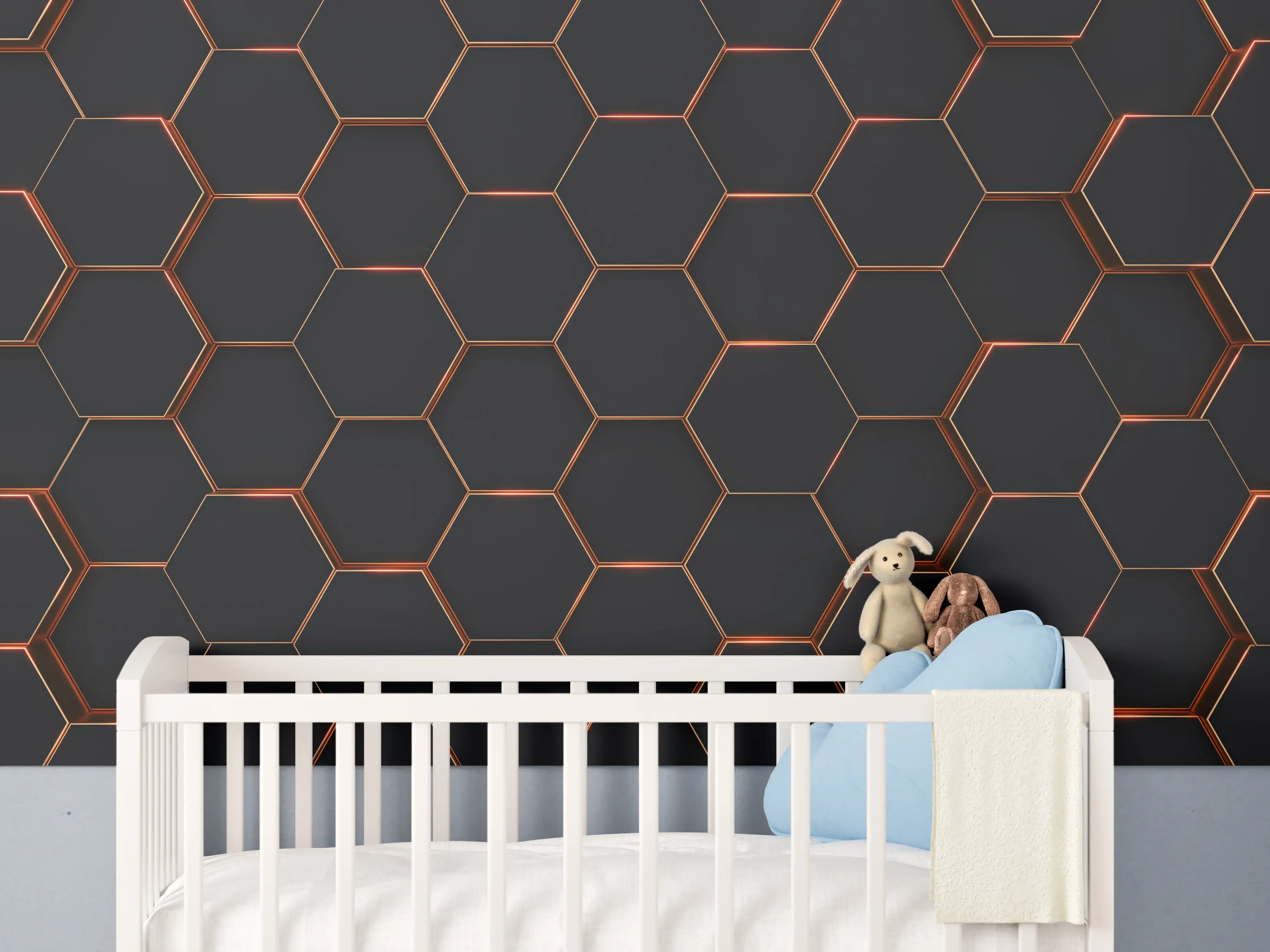 Babyzimmer Wandgestaltung - Hexagon Schwarz-Gold Muster