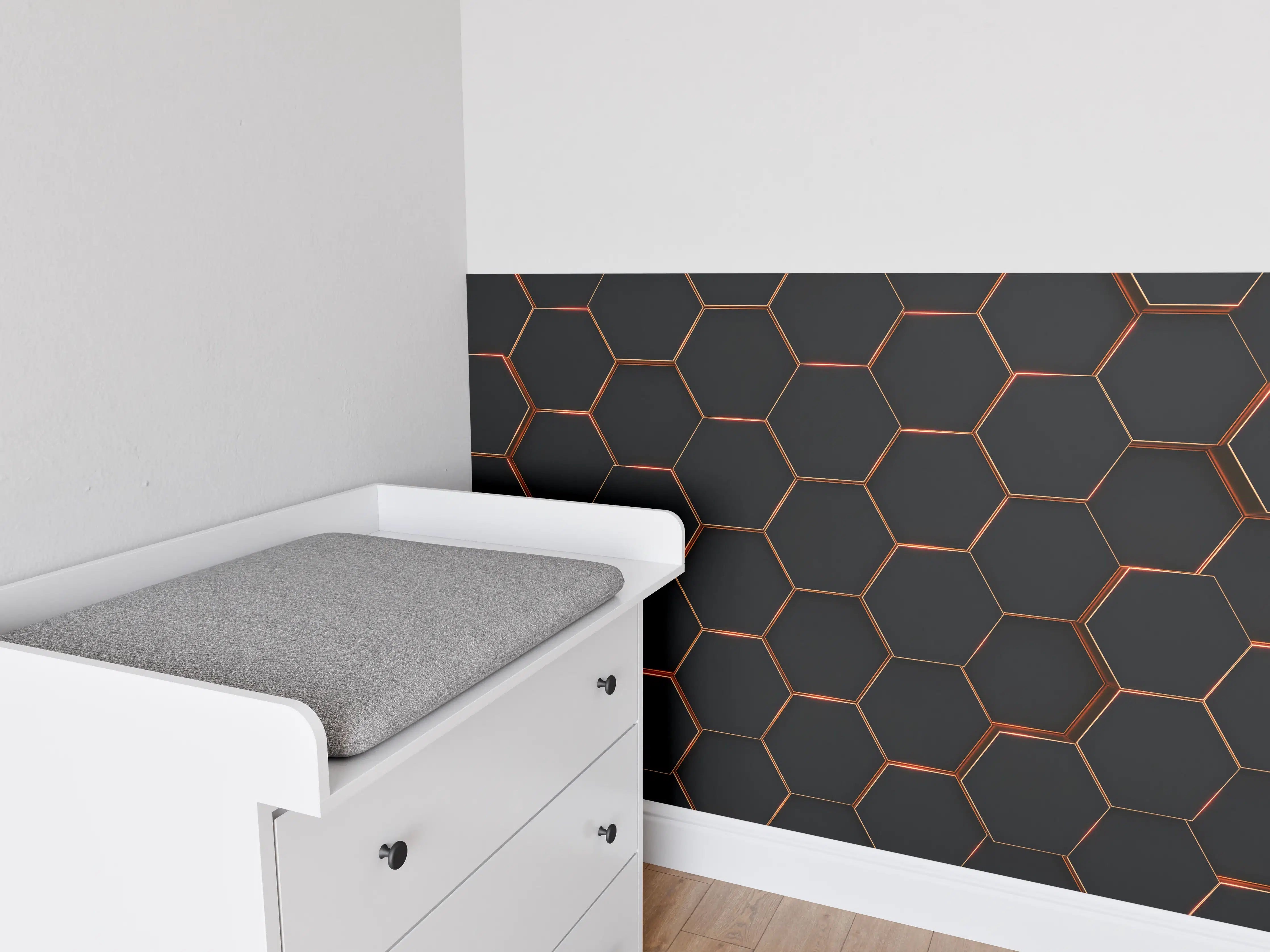 Babyzimmer Wandgestaltung - Hexagon Schwarz-Gold Muster
