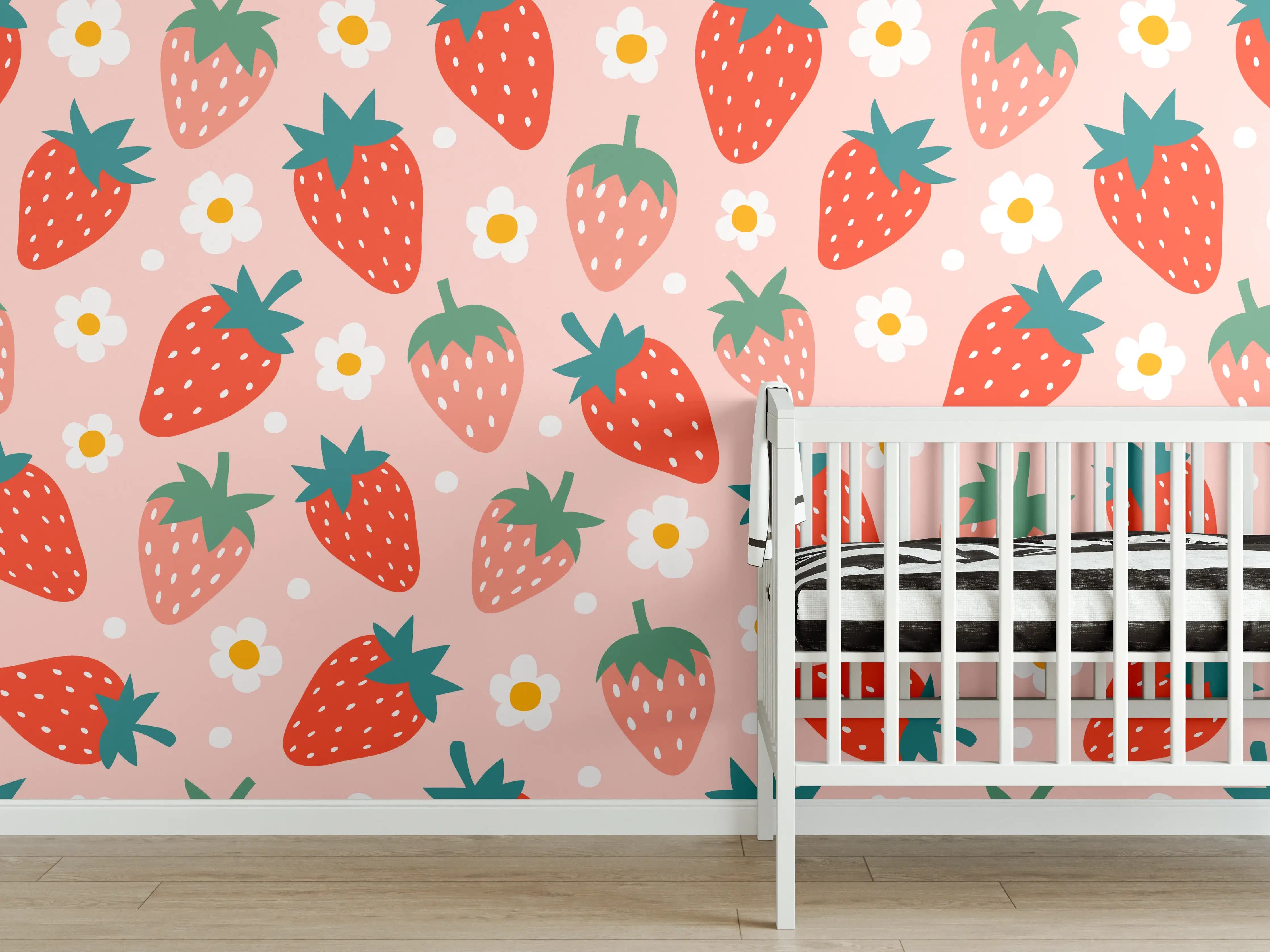 Babyzimmer Wandgestaltung - Himbeeren auf pastellfarbenem Hintergrund