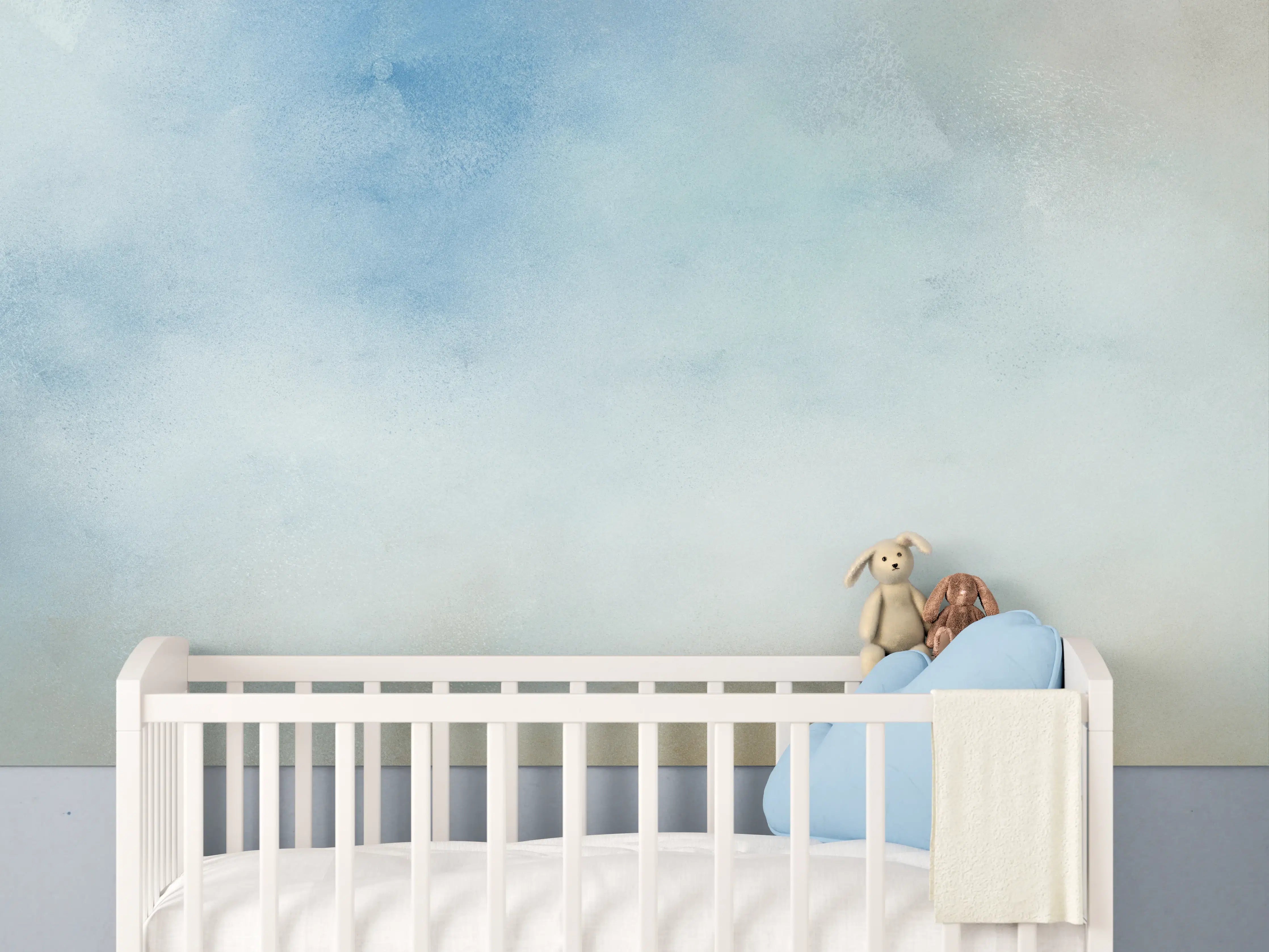 Babyzimmer Wandgestaltung - Himmel in sanften Blautönen und Weiß