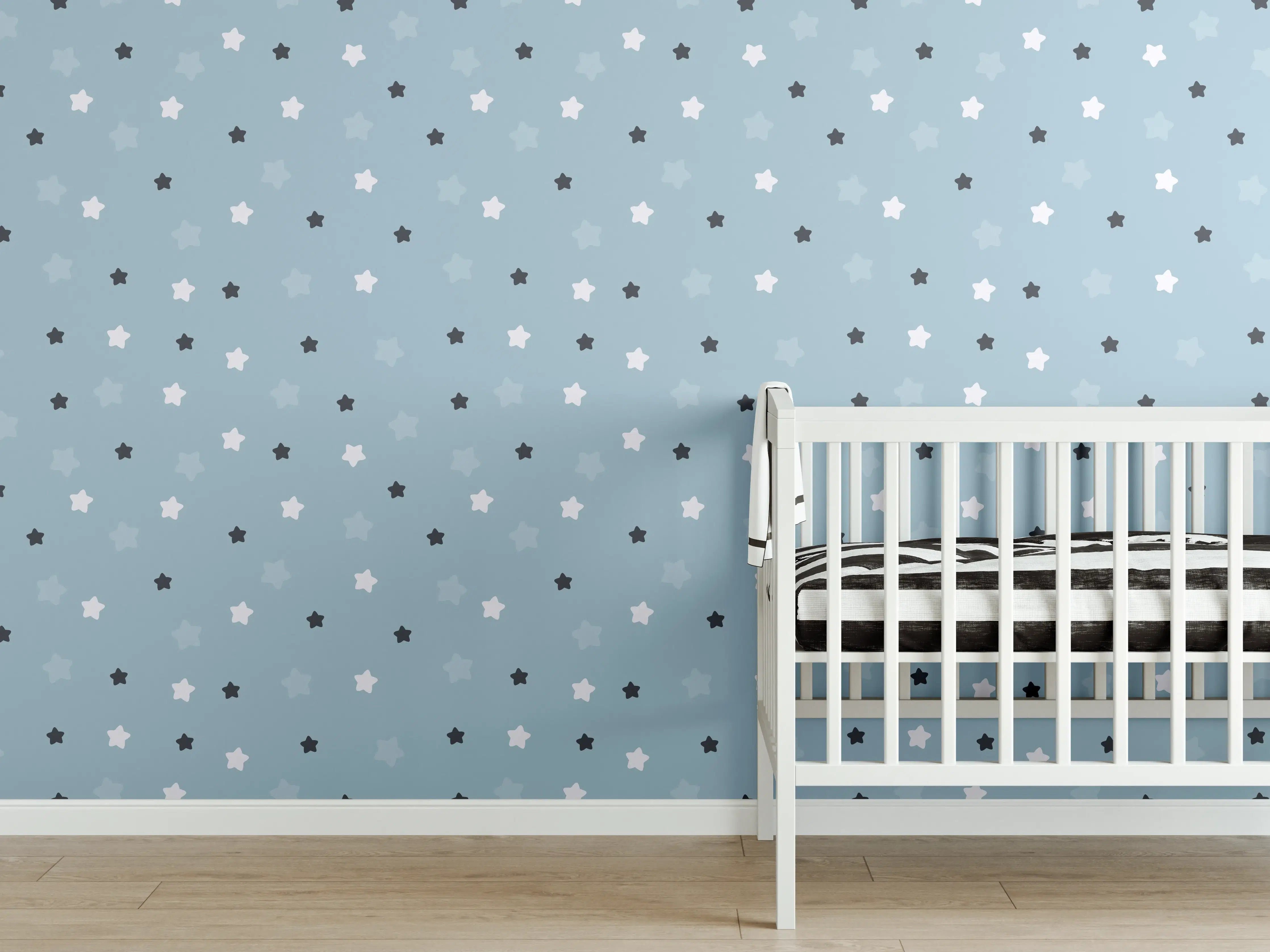 Babyzimmer Wandgestaltung - Himmel mit Sternen, Blau und Grau