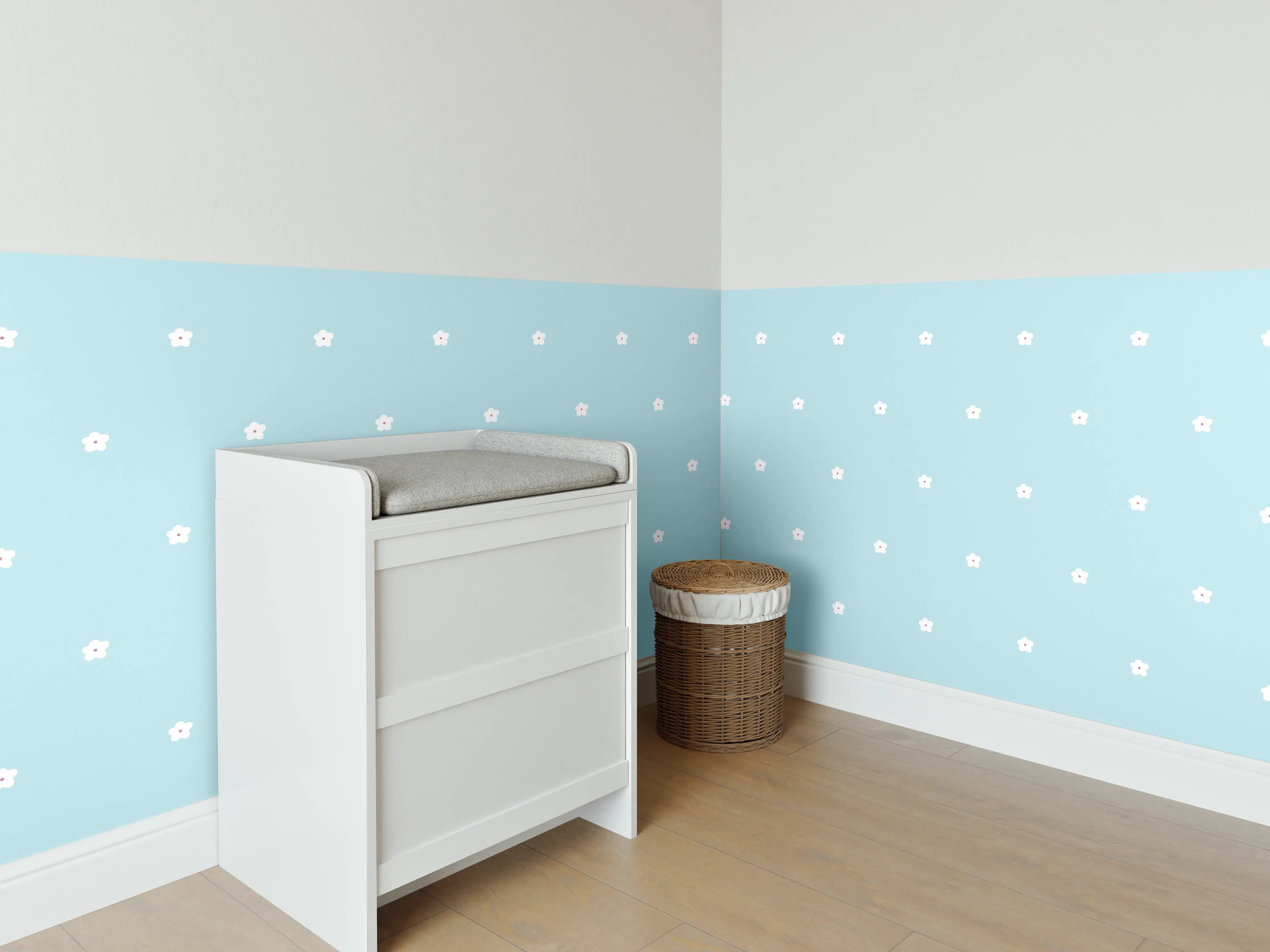 Babyzimmer Wandgestaltung - Himmel und Wiese bei Sonnenuntergang