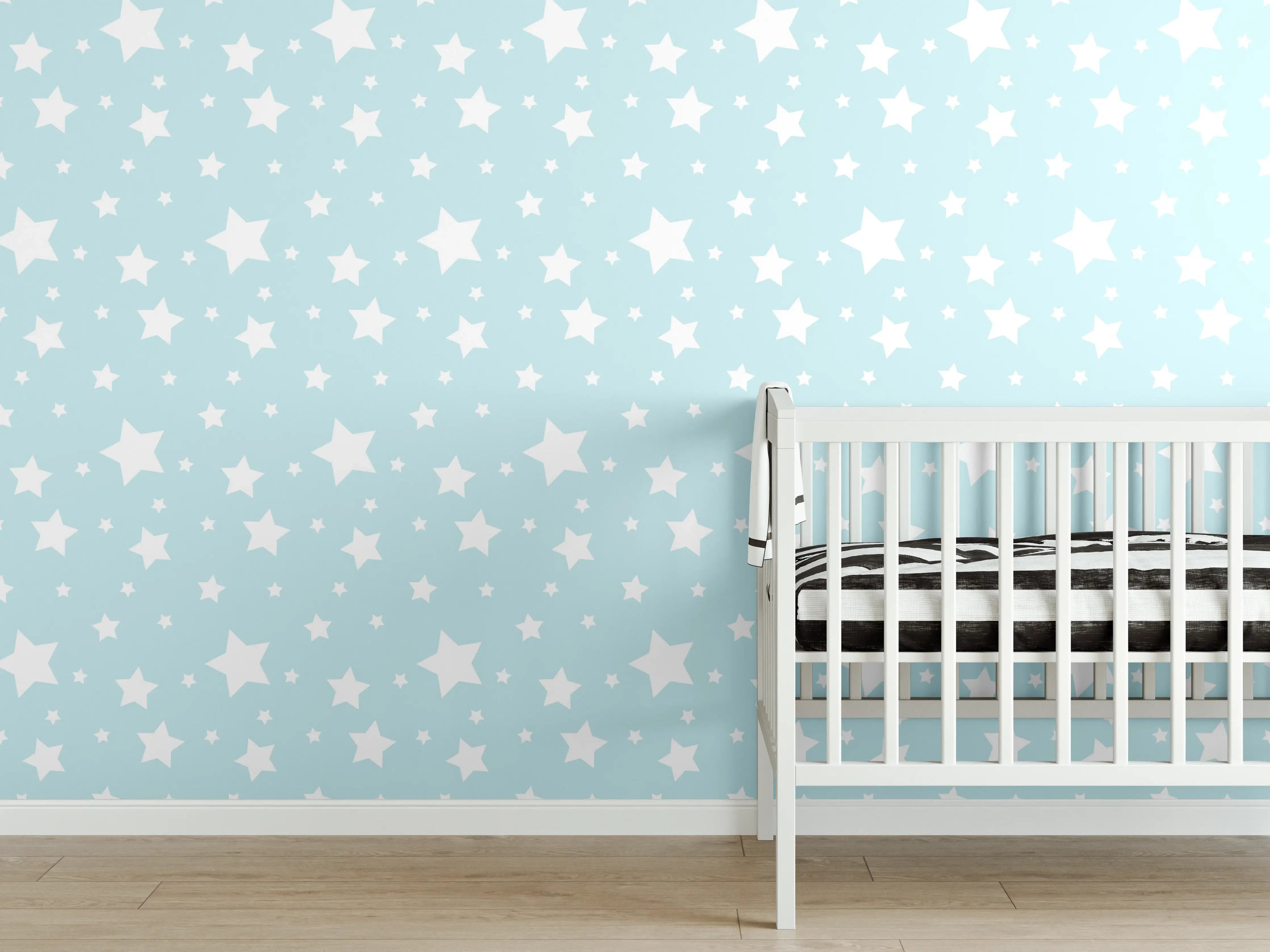 Babyzimmer Wandgestaltung - Himmel voller Sterne in Pastellblau