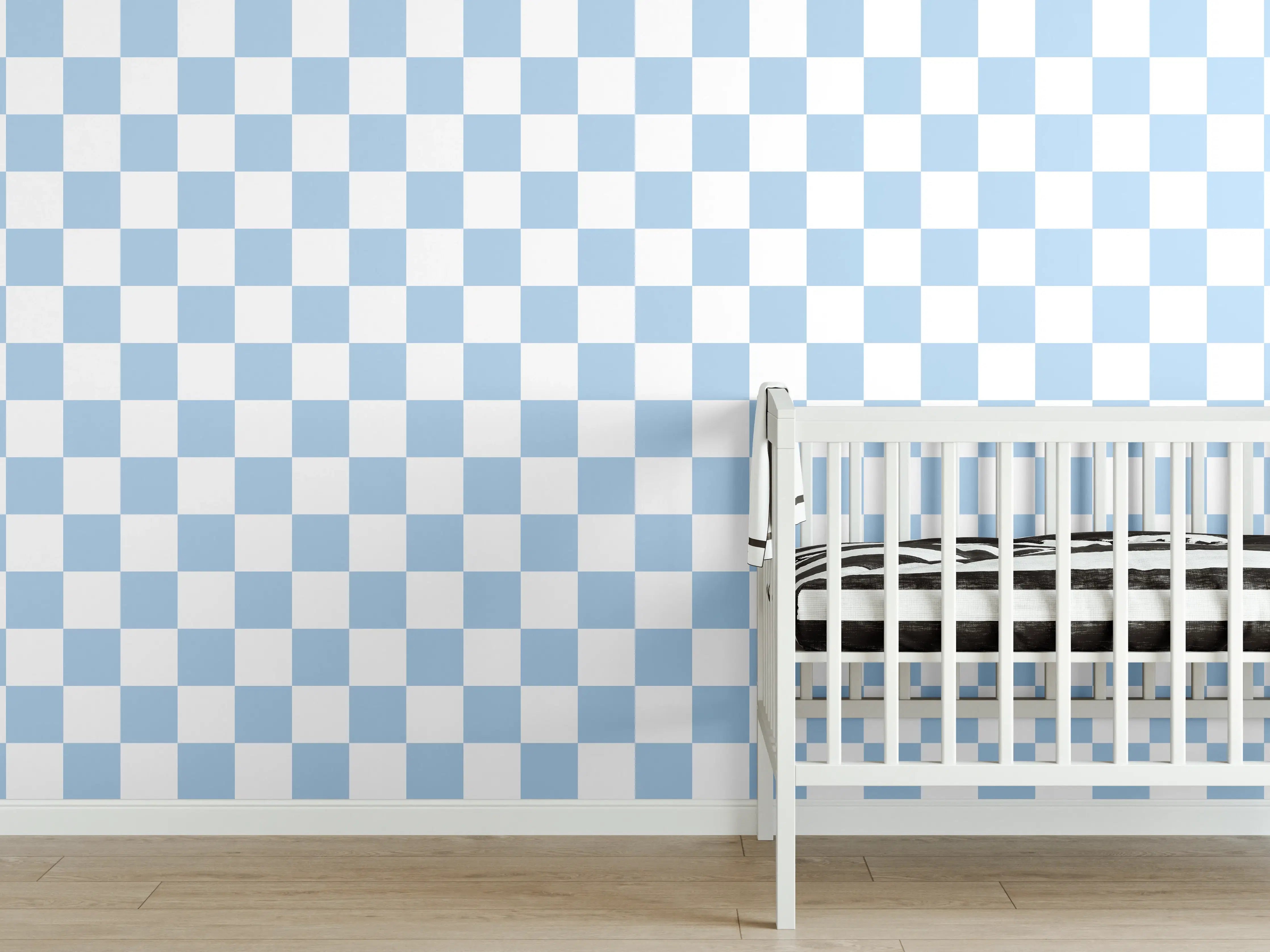 Babyzimmer Wandgestaltung - Himmelblau-Graue Fliesen