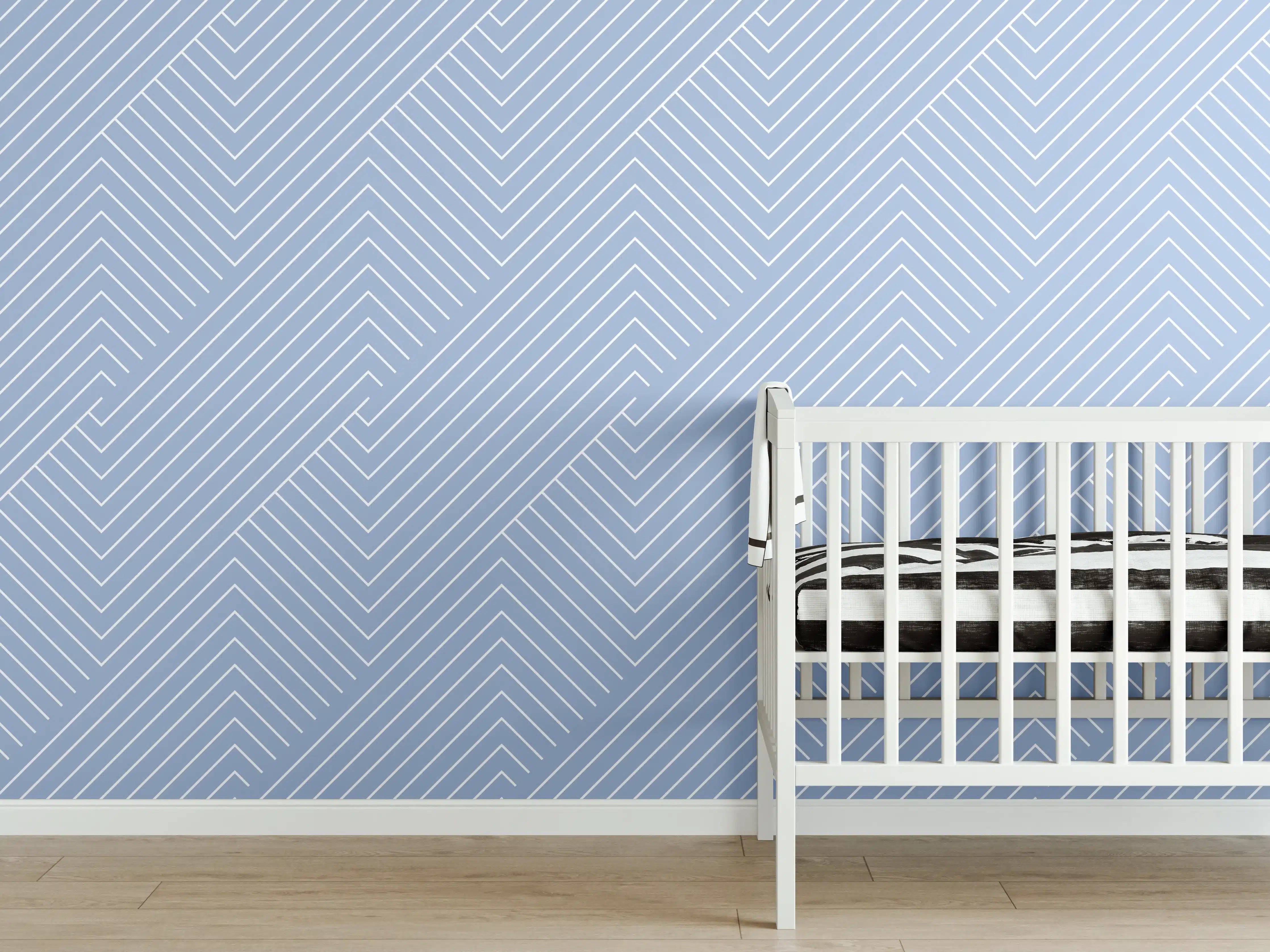 Babyzimmer Wandgestaltung - Himmelblaue Intreccio-Mustertechnik