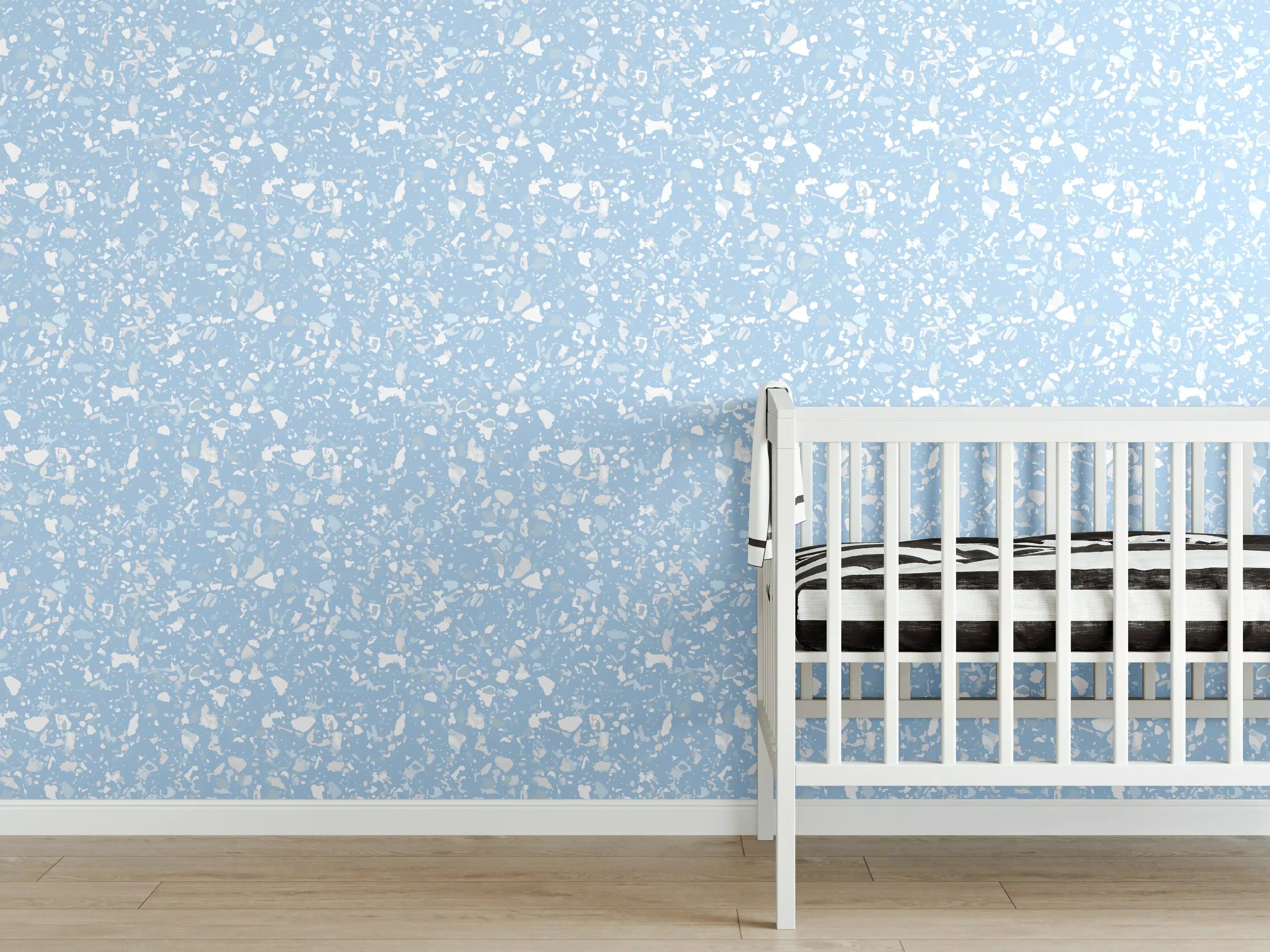 Babyzimmer Wandgestaltung - Himmelblauer Terrazzo-Boden