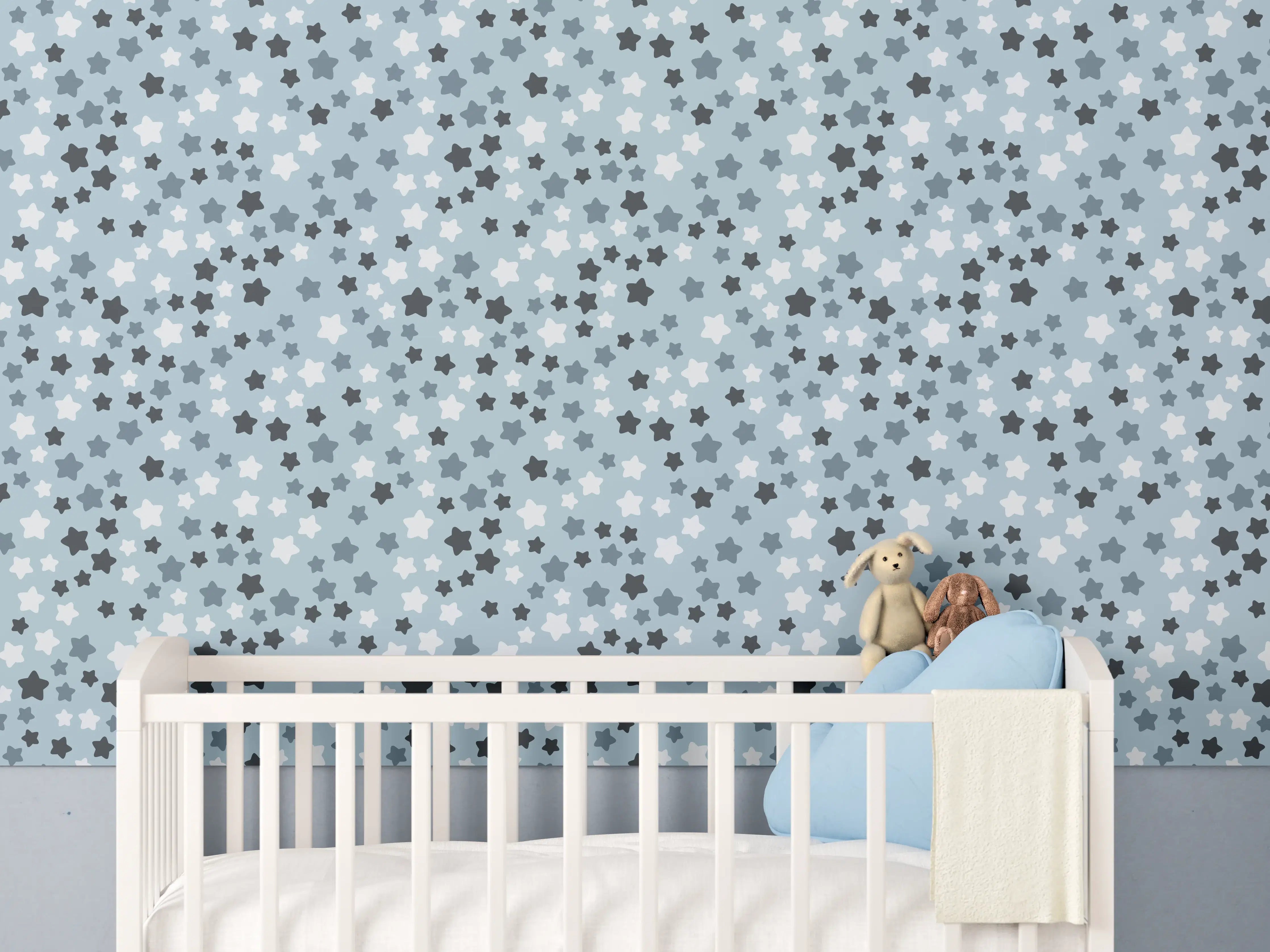 Babyzimmer Wandgestaltung - Himmelsblaue Sternmuster-Wandgestaltung