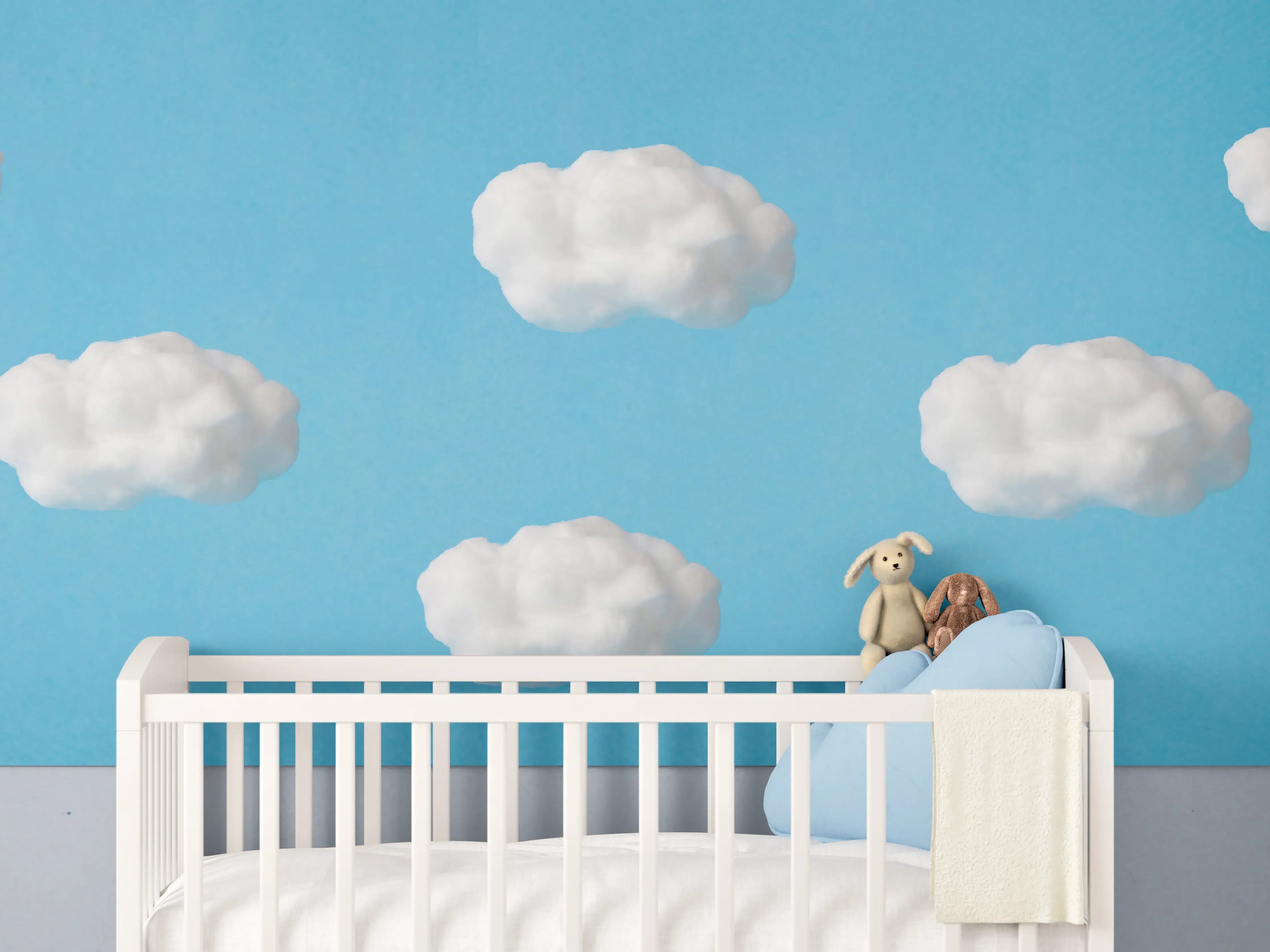 Babyzimmer Wandgestaltung - Himmelswolken in Blau