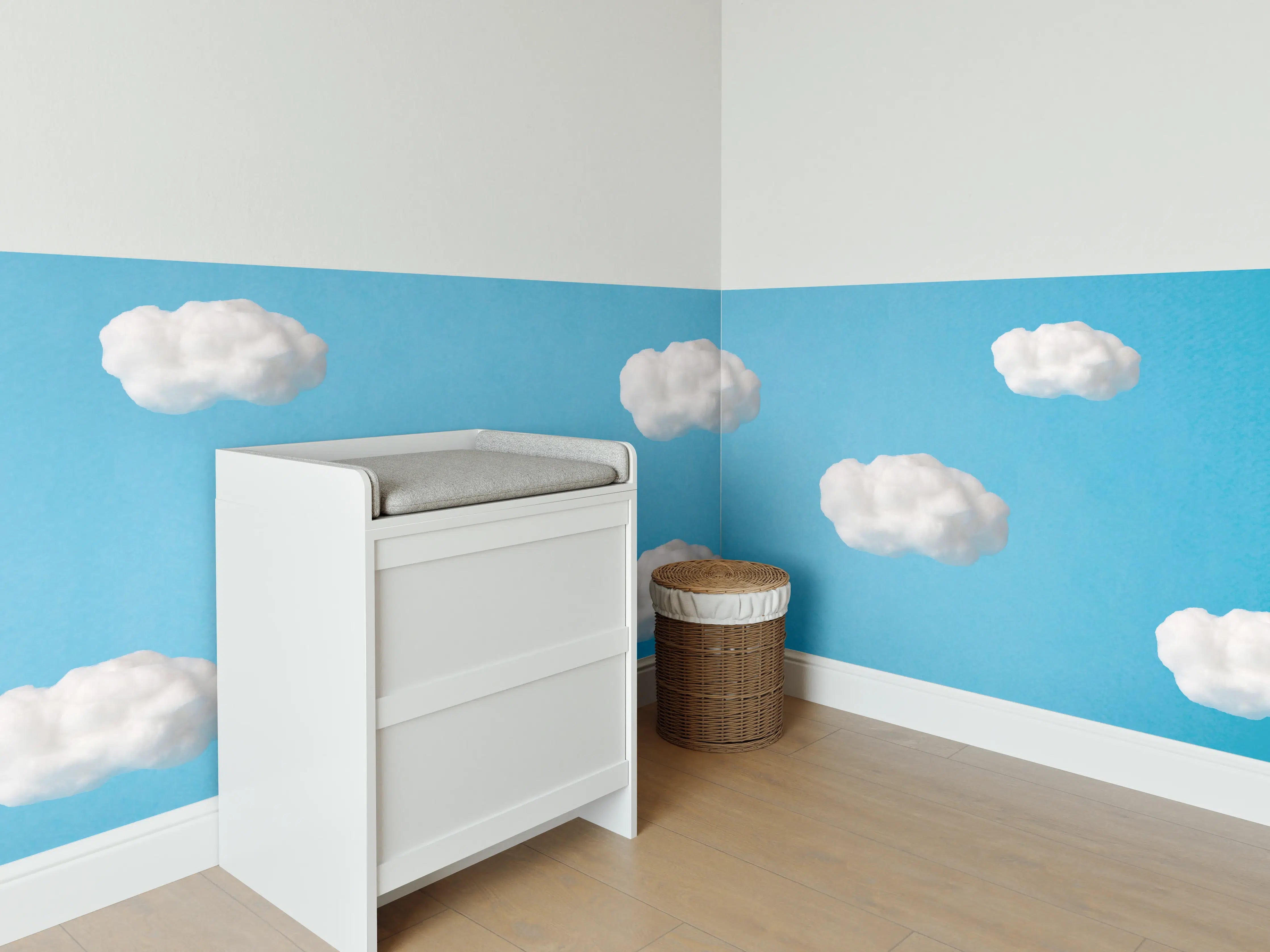 Babyzimmer Wandgestaltung - Himmelswolken in Blau