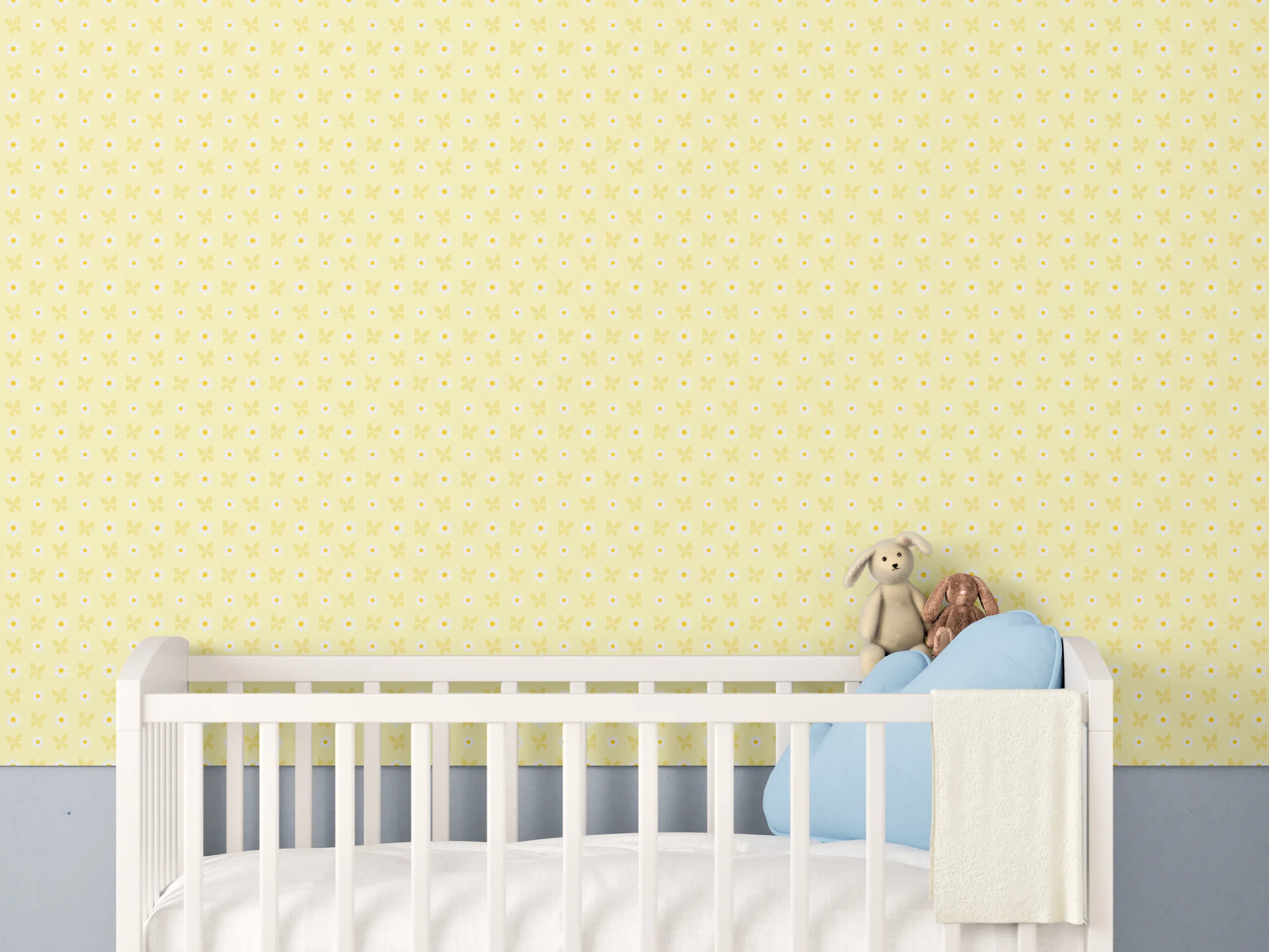 Babyzimmer Wandgestaltung - Himmlische Wolkenlandschaft in sanften Gelbtönen