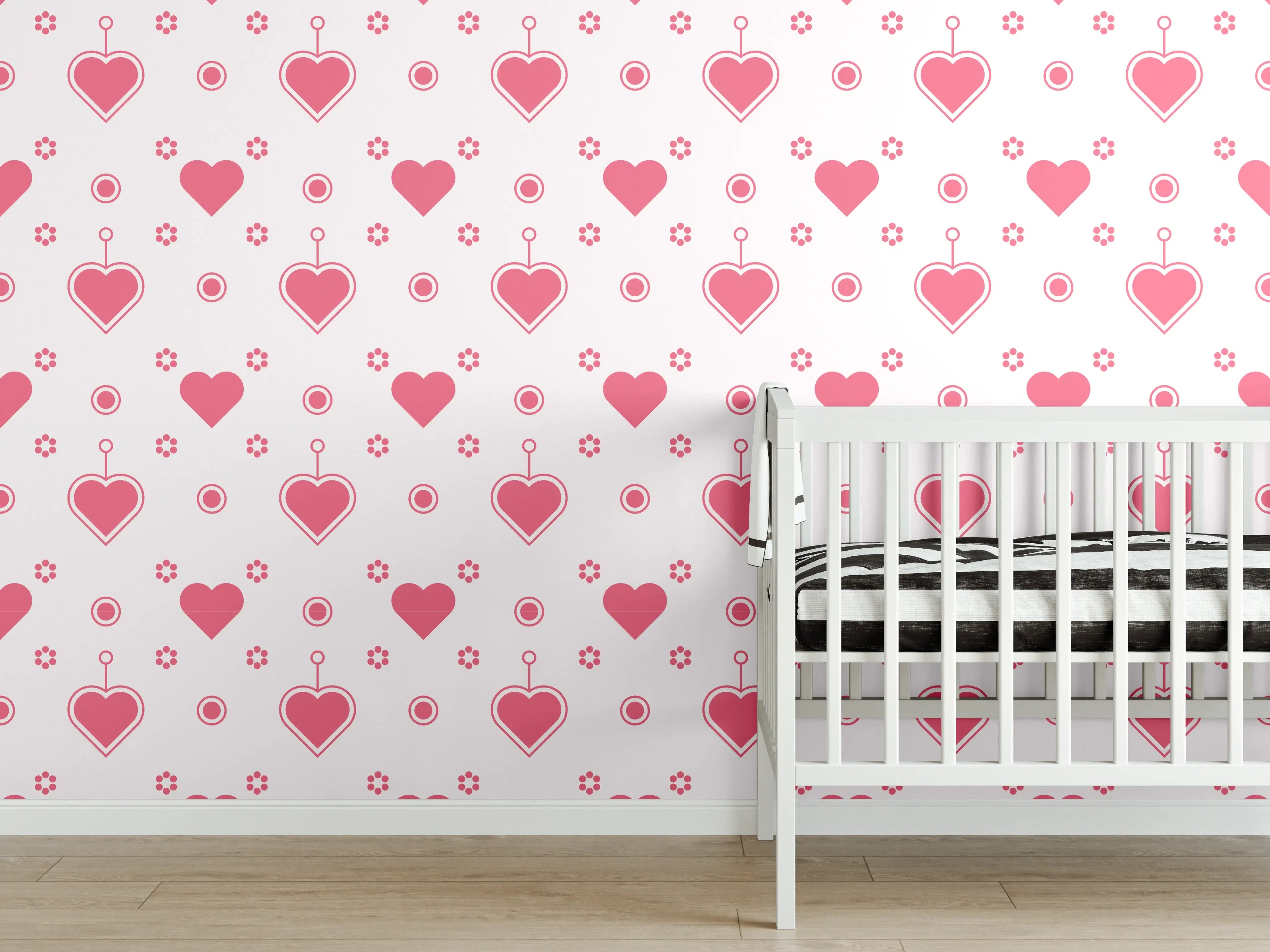 Babyzimmer Wandgestaltung - Himmlisches Herzmuster in Pink