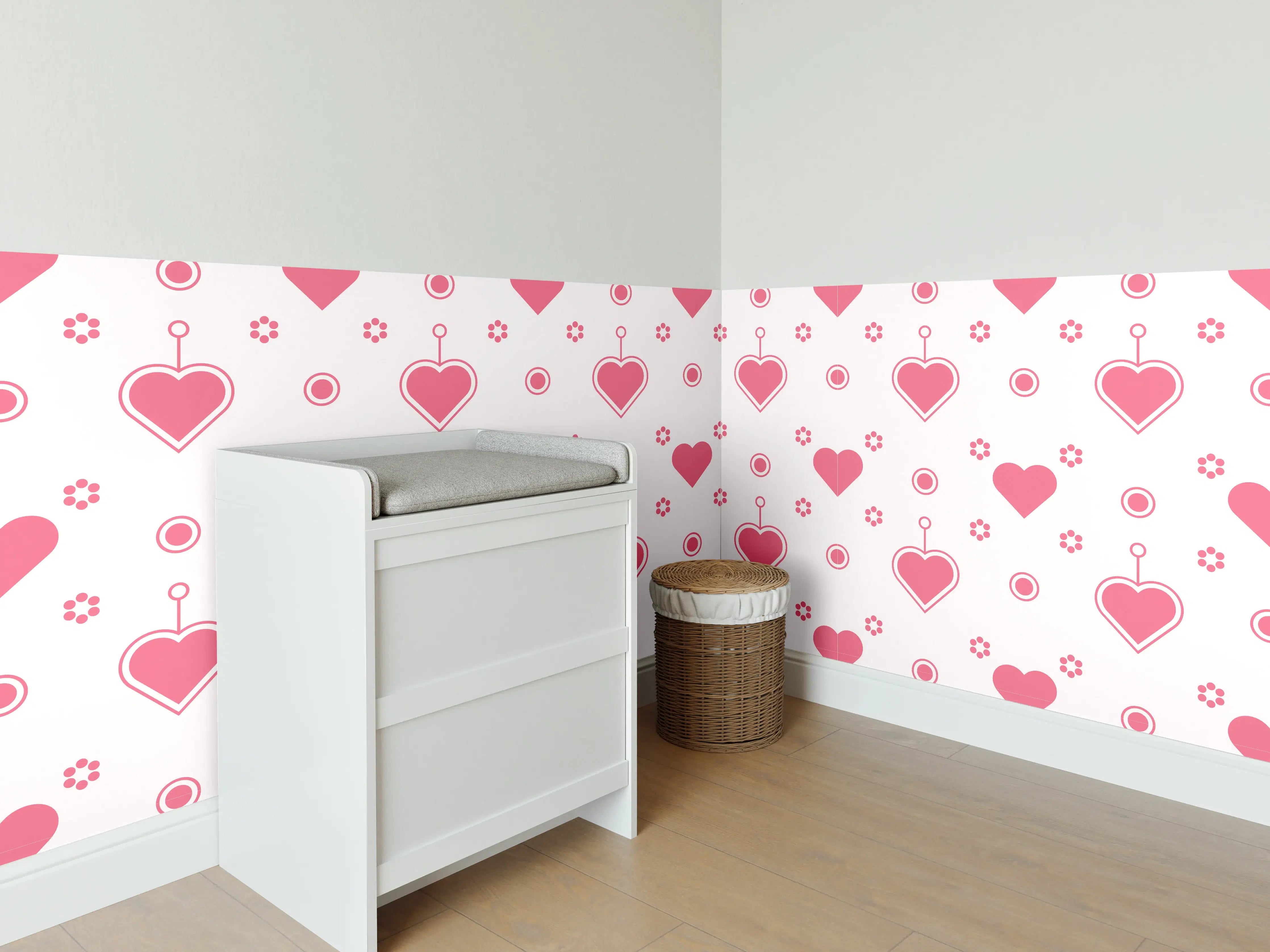Babyzimmer Wandgestaltung - Himmlisches Herzmuster in Pink