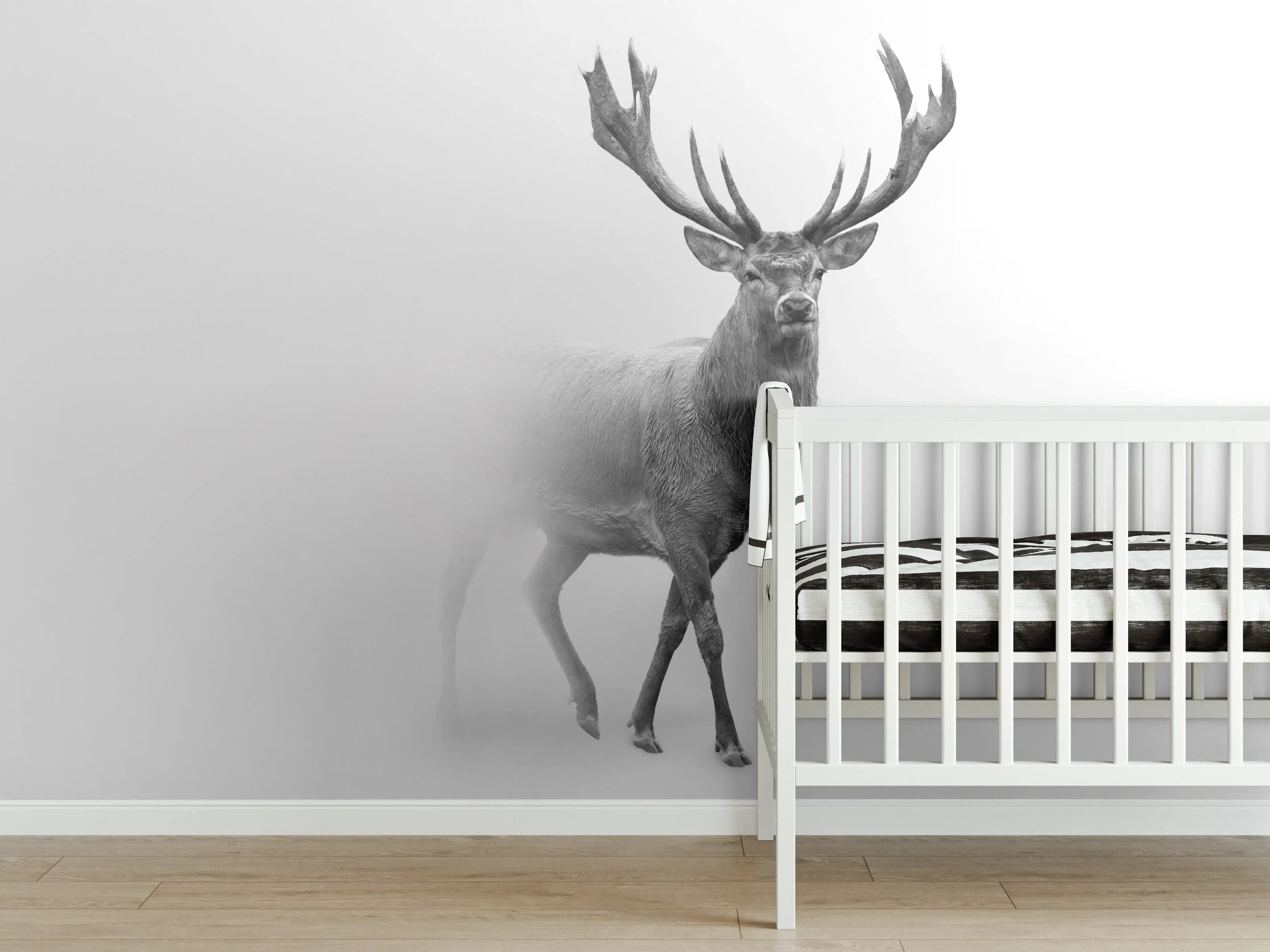 Babyzimmer Wandgestaltung - Hirsch Graustufenbild