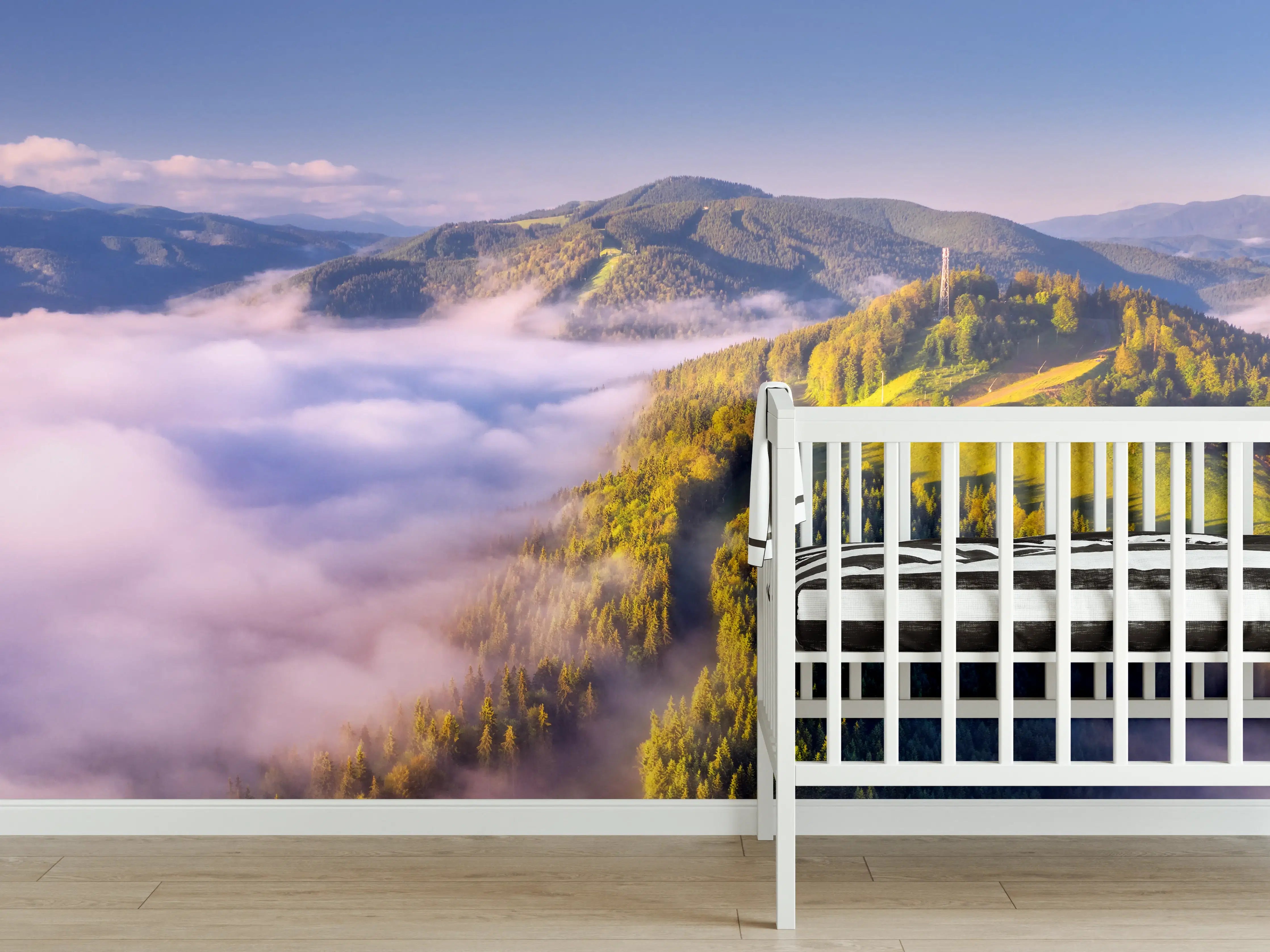 Babyzimmer Wandgestaltung - Hochgebirgs-Landschaft im Morgenlicht
