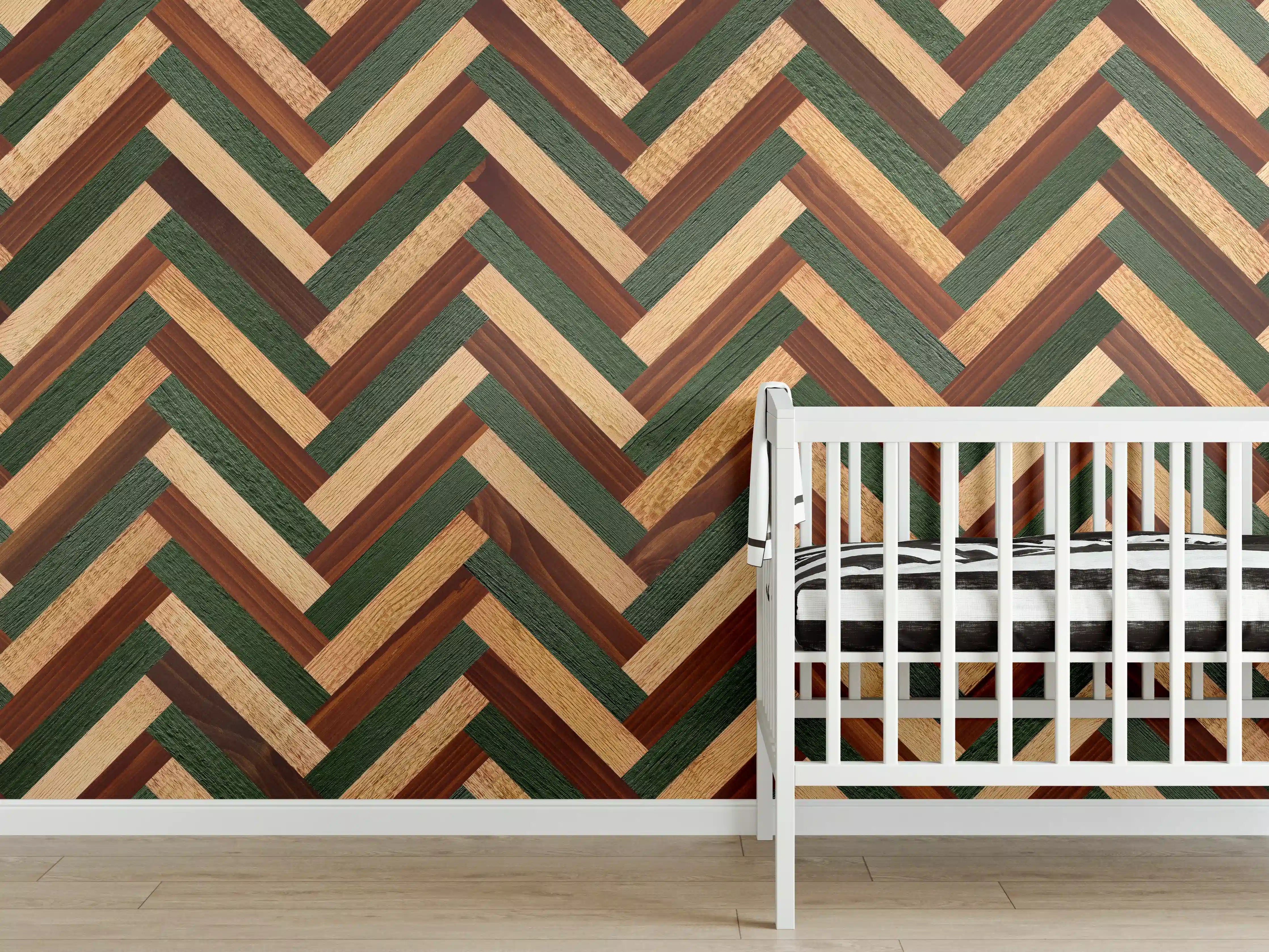 Babyzimmer Wandgestaltung - Hölzernes buntes Muster