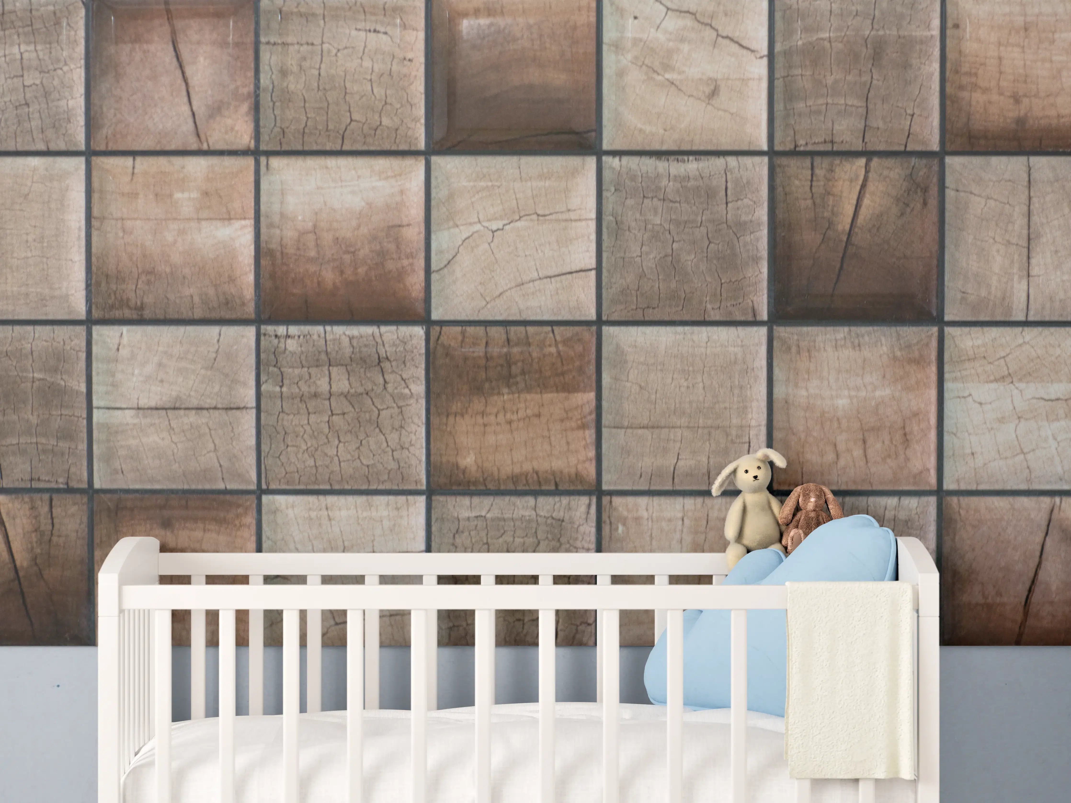 Babyzimmer Wandgestaltung - Holz mit natürlicher Maserung und Crackle-Effekt
