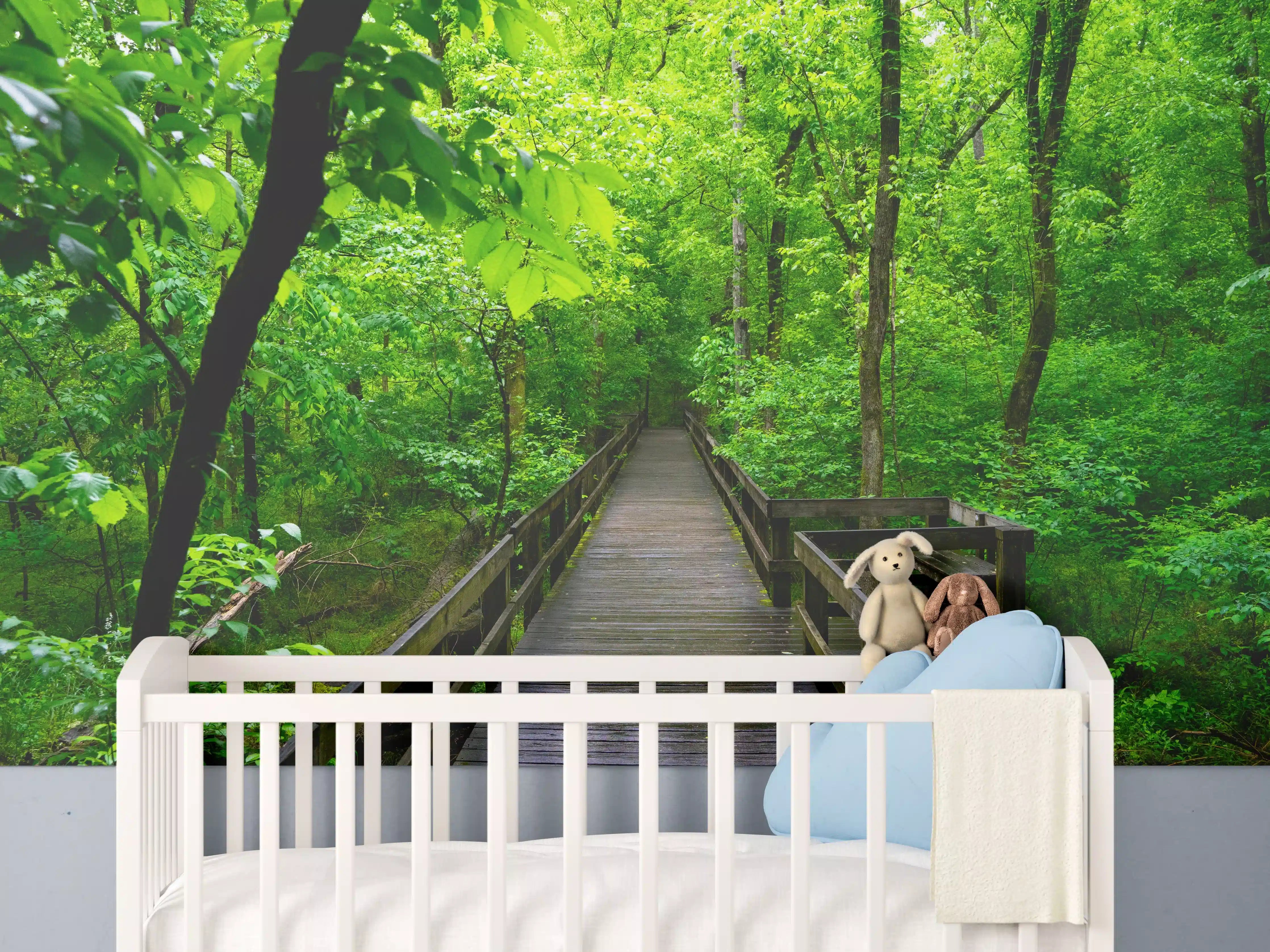 Babyzimmer Wandgestaltung - Holzbrücke im Wald - Congaree Nationalpark