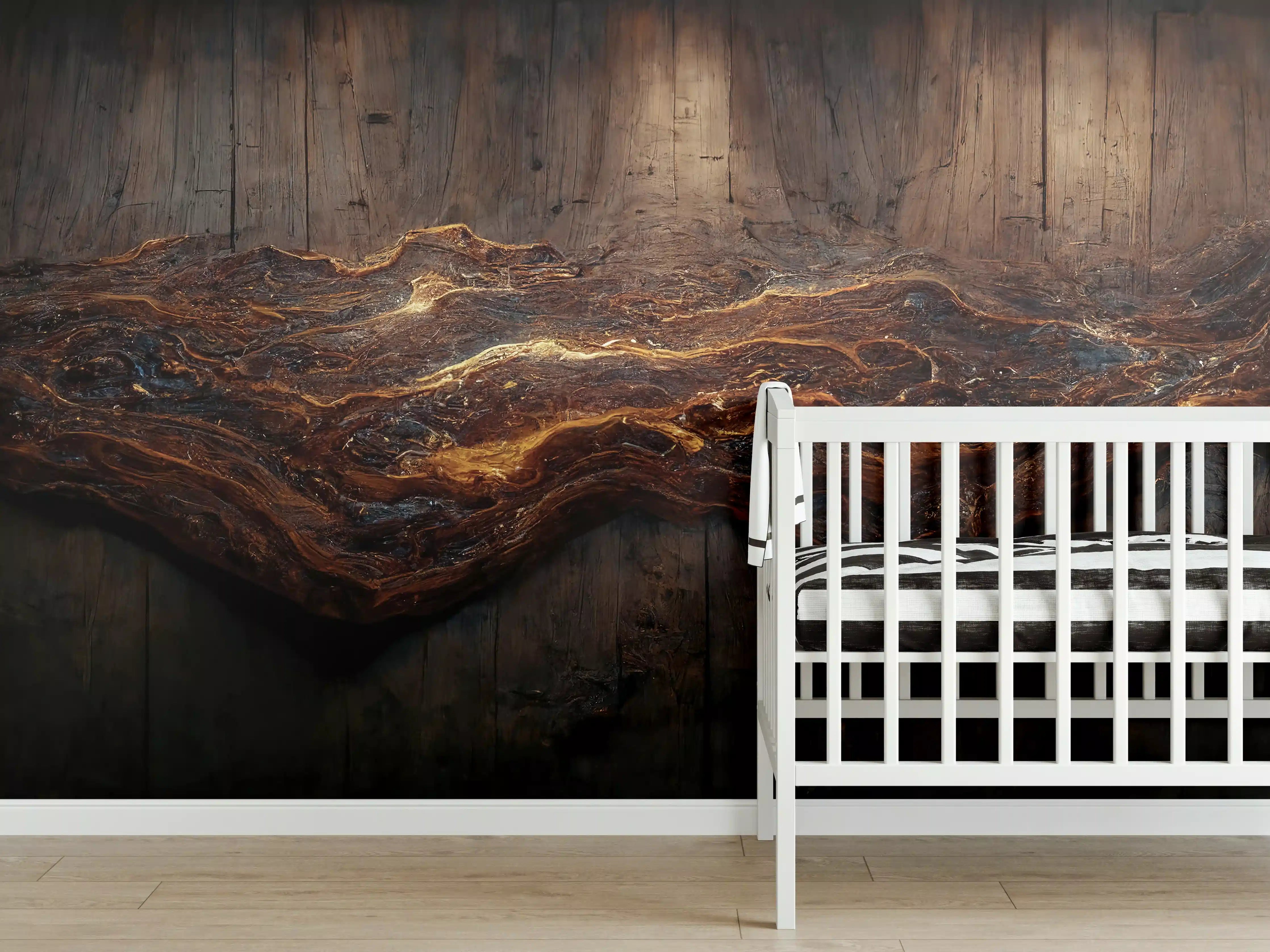Babyzimmer Wandgestaltung - Holzplatte mit blauem Epoxid
