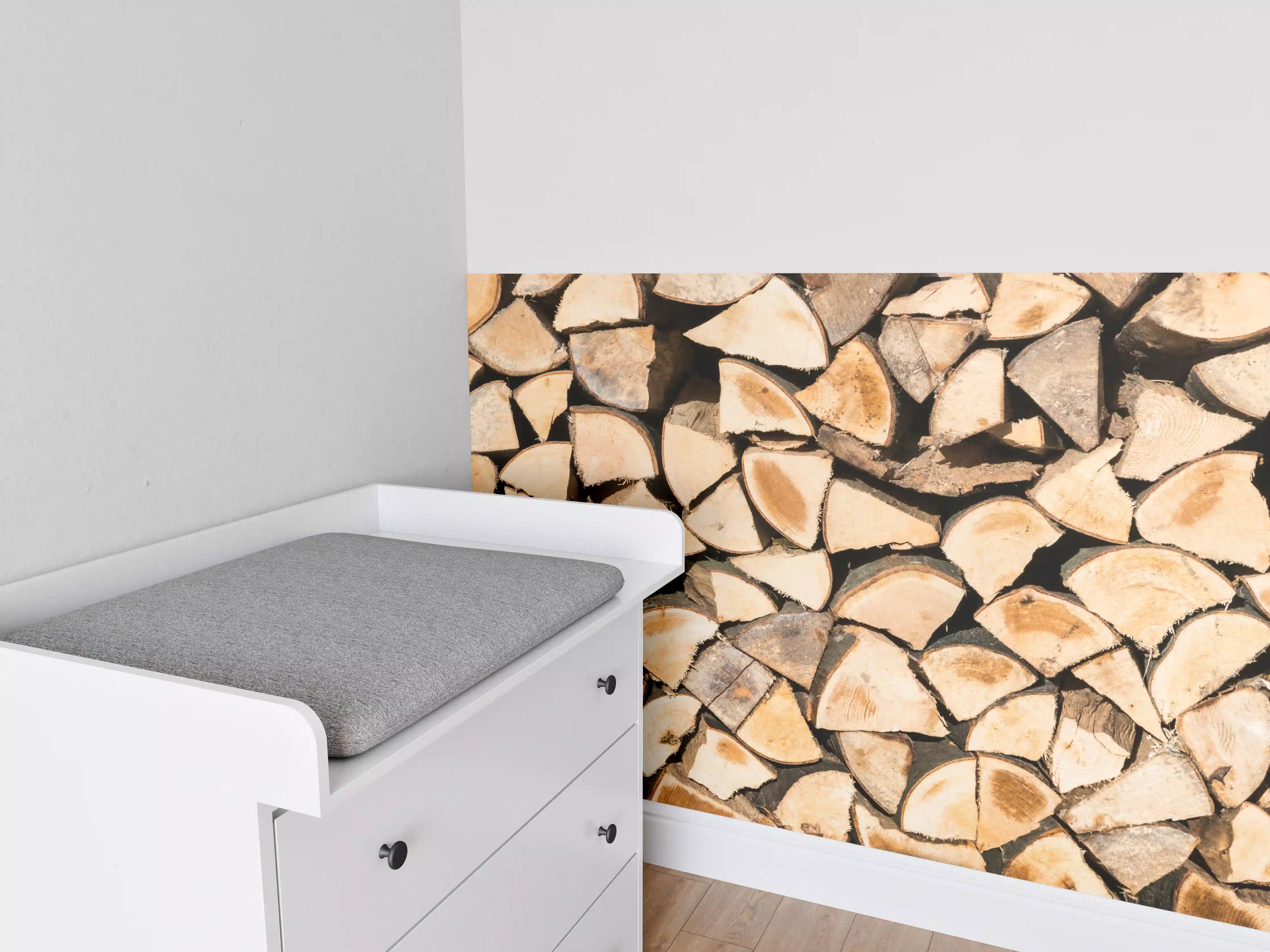 Babyzimmer Wandgestaltung - Holzscheite Panorama