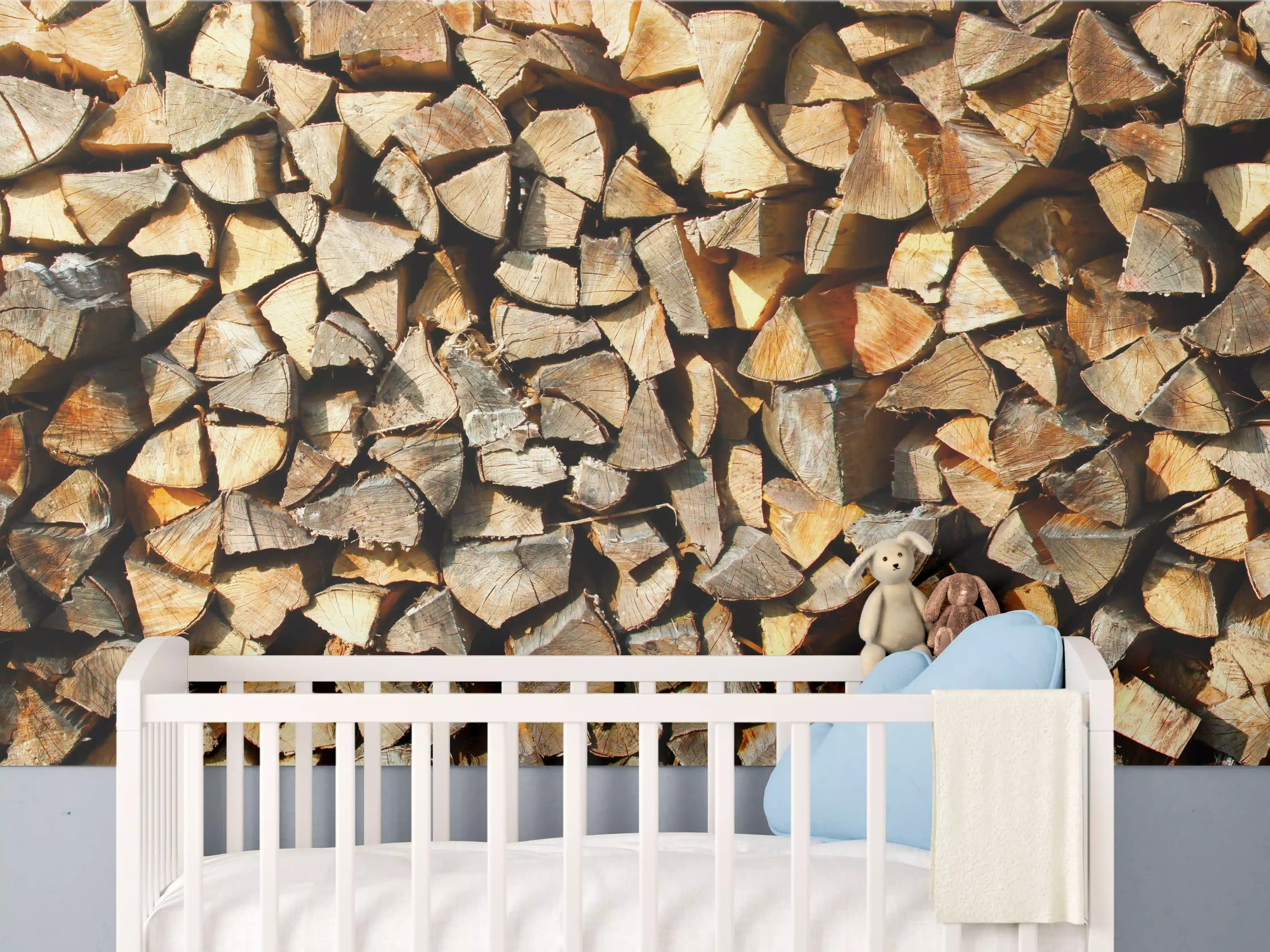 Babyzimmer Wandgestaltung - Holzstämme