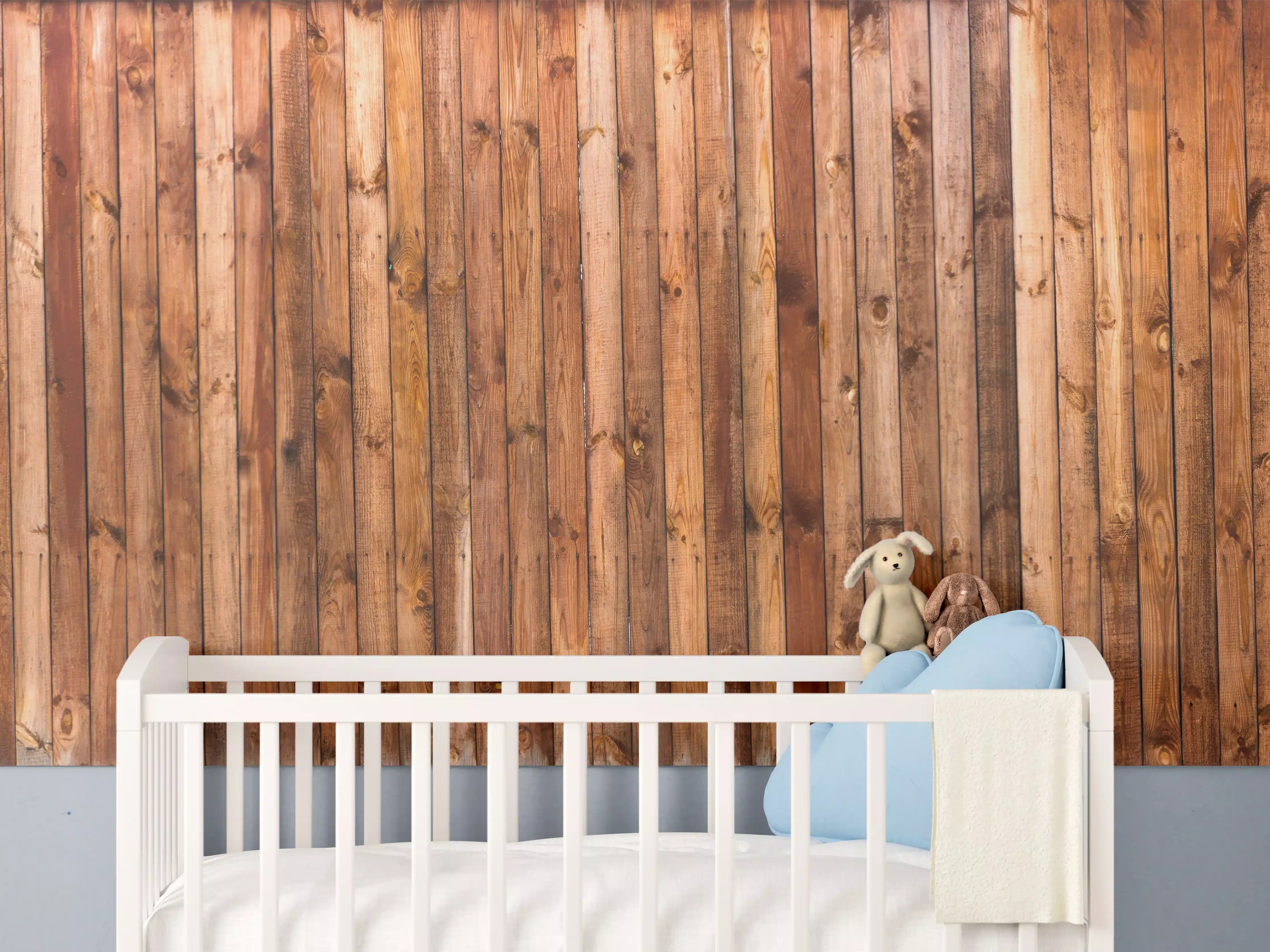 Babyzimmer Wandgestaltung - Holzstruktur Planken Panorama